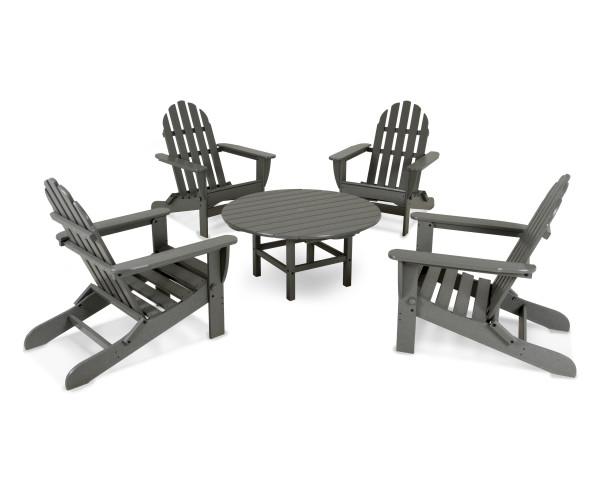 Polywood Classic Folding Adirondack 5-Piece Outdoor Patio Furniture Set - Durable Recycled Plastic Chairs for Garden, Poolside & Backyard Relaxation