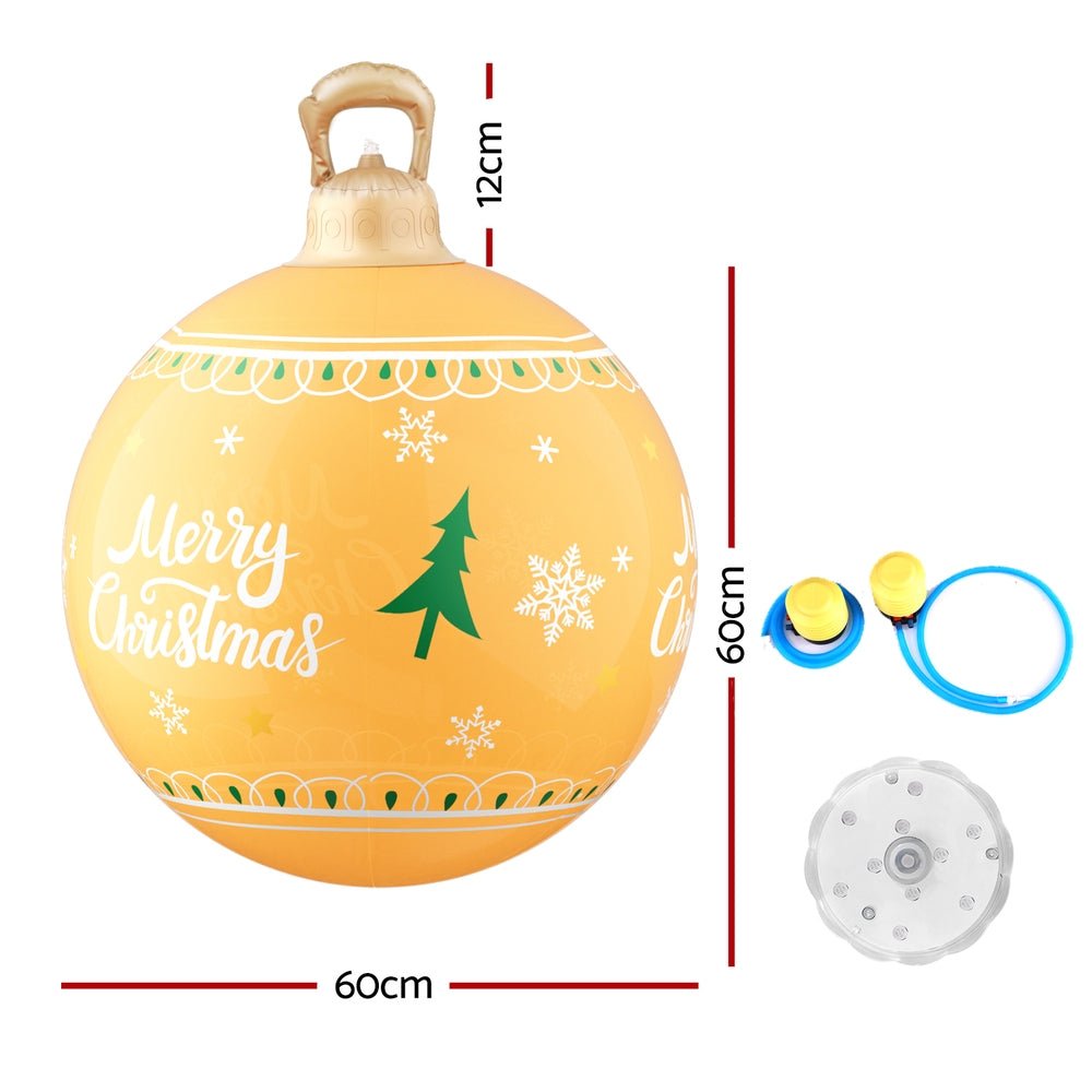 60cm Giant Gold LED Inflatable Christmas Ball Decoration - Outdoor Holiday Party Decor for Yard, Garden, and Festive Events