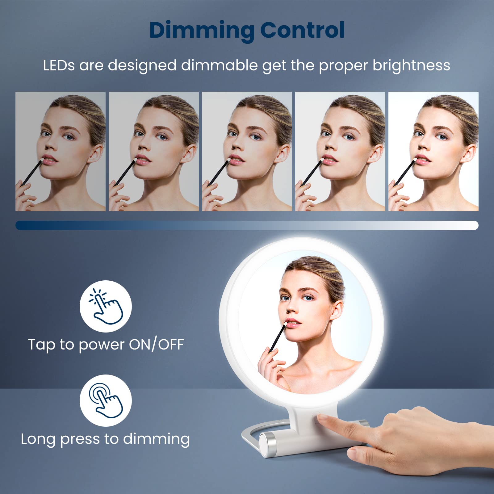 Aidodo LED Makeup Mirror - 10X/1X Magnification, USB Rechargeable & Touch Control for Home & Travel