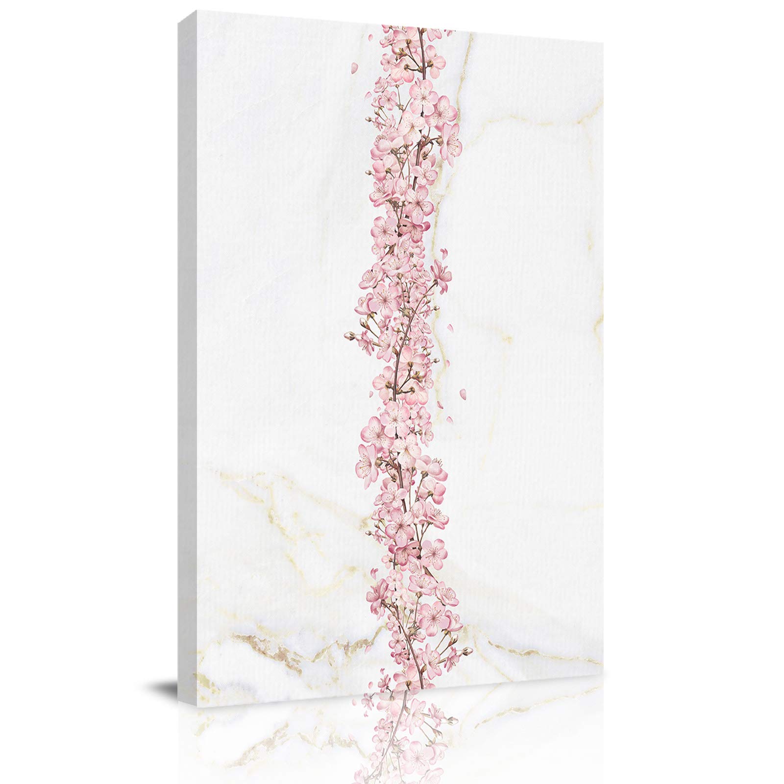 Cherry Blossom Wall Art Canvas Painting 20x28 Inch - Framed Floral Decor for Living Room & Bedroom - Gold Marble Textured Artwork - Perfect for Home, Office & Wedding Decor