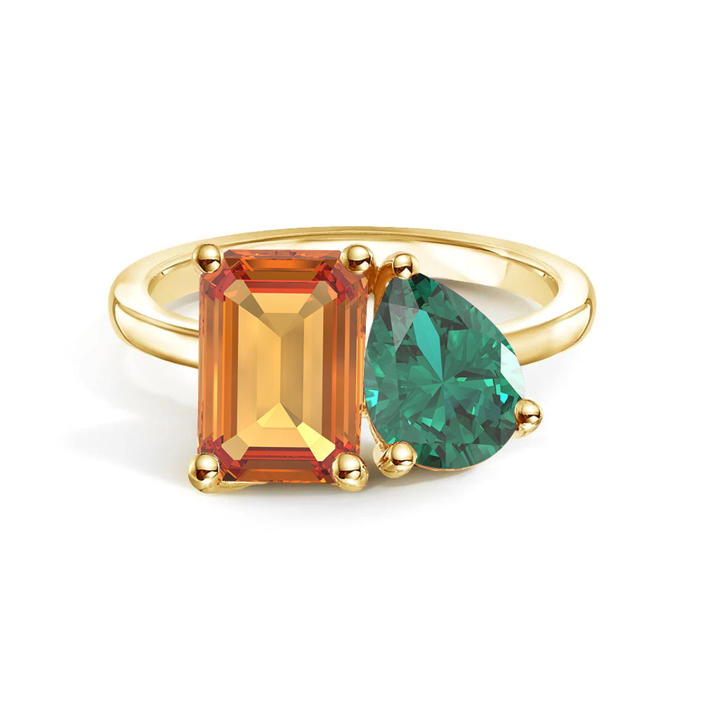 Personalized Citrine Toi et Moi Anniversary Ring - Custom Birthstone Jewelry for Couples, Gift for Her, Wedding Band, Romantic Present for Valentine's Day or Anniversary