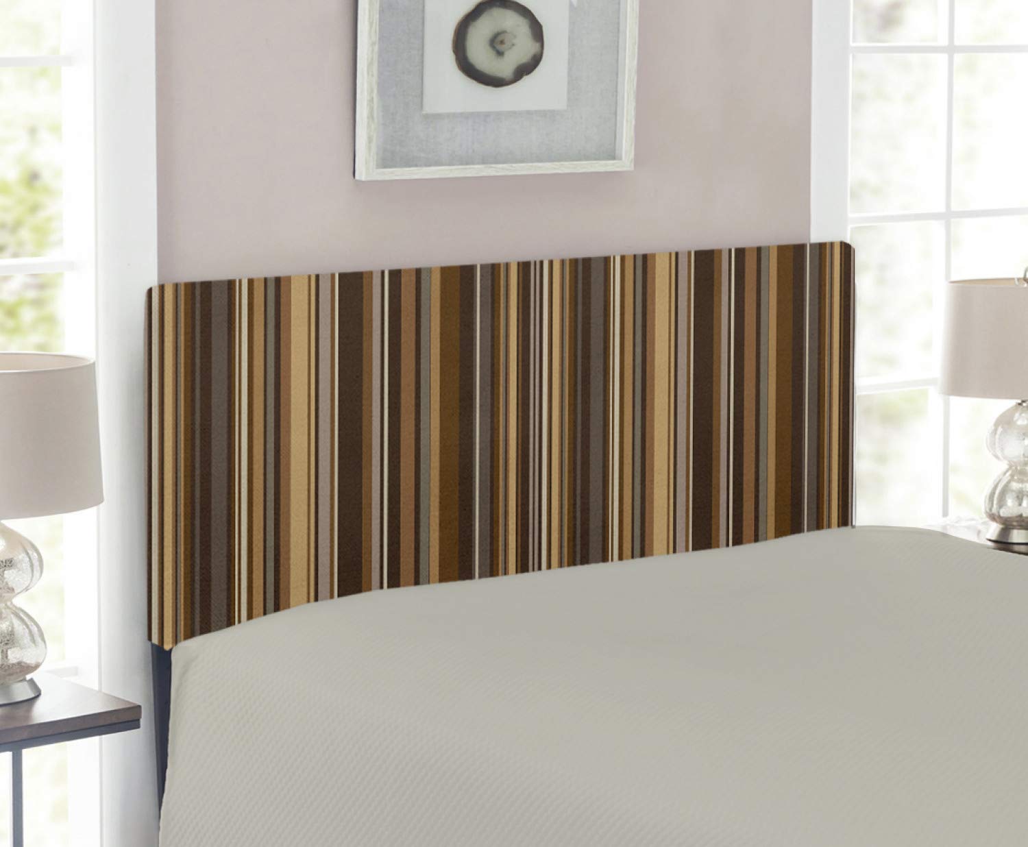 Ambesonne Abstract Upholstered Headboard with Memory Foam - Twin Size, Earthen Toned Vertical Stripes in Pale Caramel Chocolate | Decorative Metal Bed Frame for Modern Bedroom & Guest Room Decor