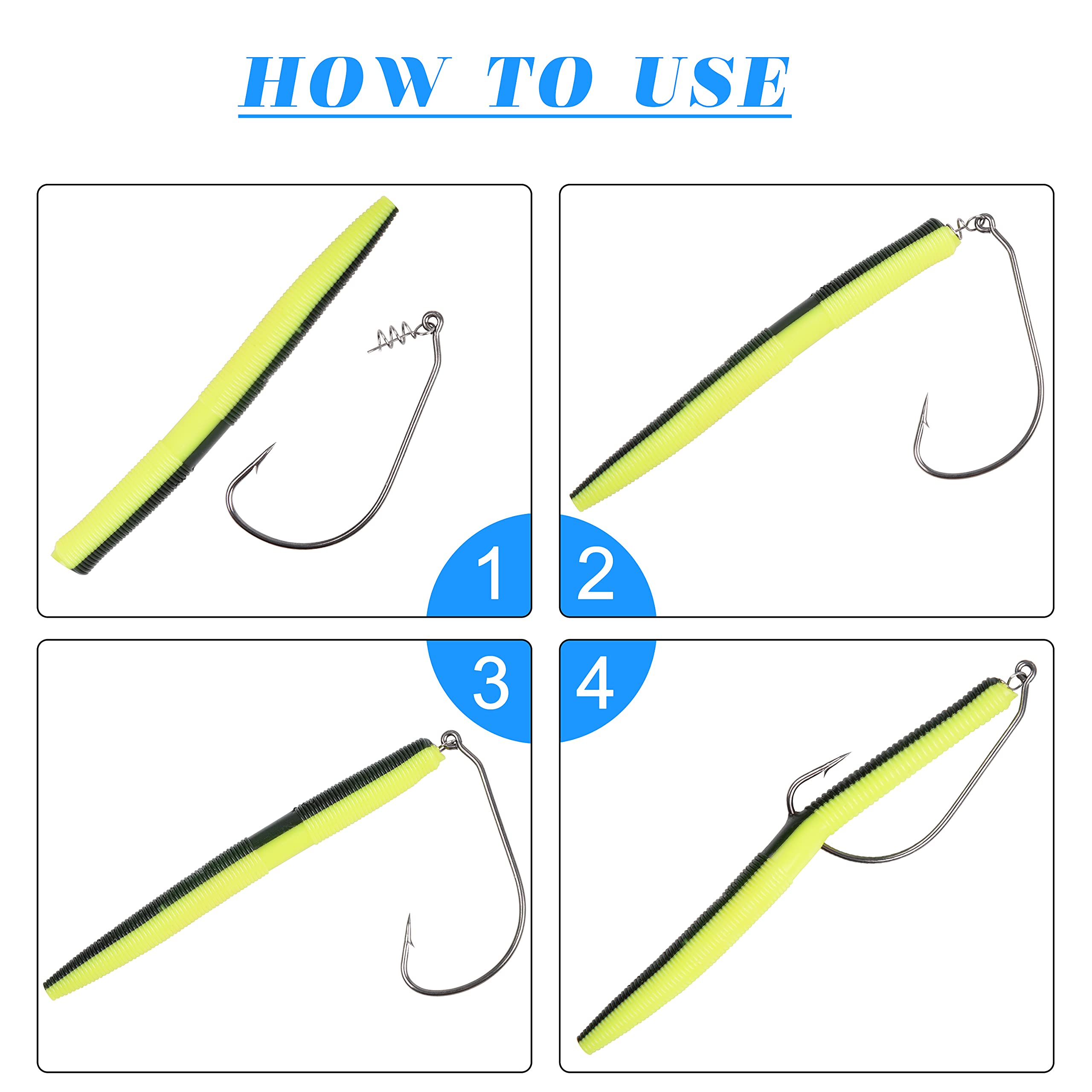 50pcs Bass Hooks Worm Hooks - Twistlock Fishing Hooks with Centering Spring Pin | Weedless Swimbait Hooks for Soft Fishing Lures (Size 1/0-5/0) | Perfect for Freshwater Bass Fishing & Saltwater Angling