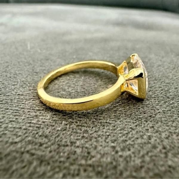 2.50 Ct Radiant Cut East West Diamond Solitaire Promise Ring - 14K Yellow Gold Plated 925 Sterling Silver - Elegant Half Bezel Set Engagement Ring - Handmade Jewelry for Proposal, Anniversary & Special Occasions
