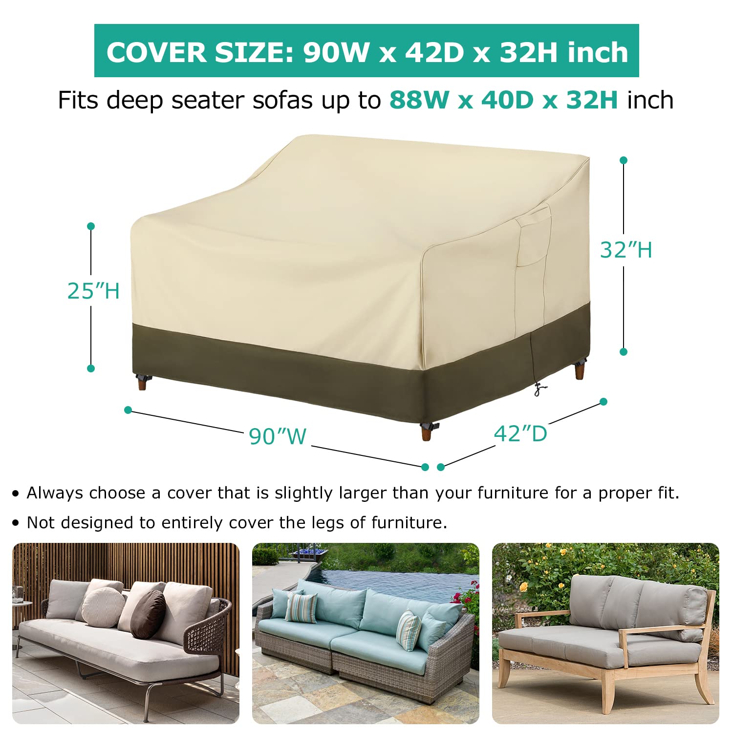 SunPatio Waterproof Outdoor Couch Cover - Heavy Duty Patio Furniture Cover for Oversized Sofa, Loveseat & Bench (90