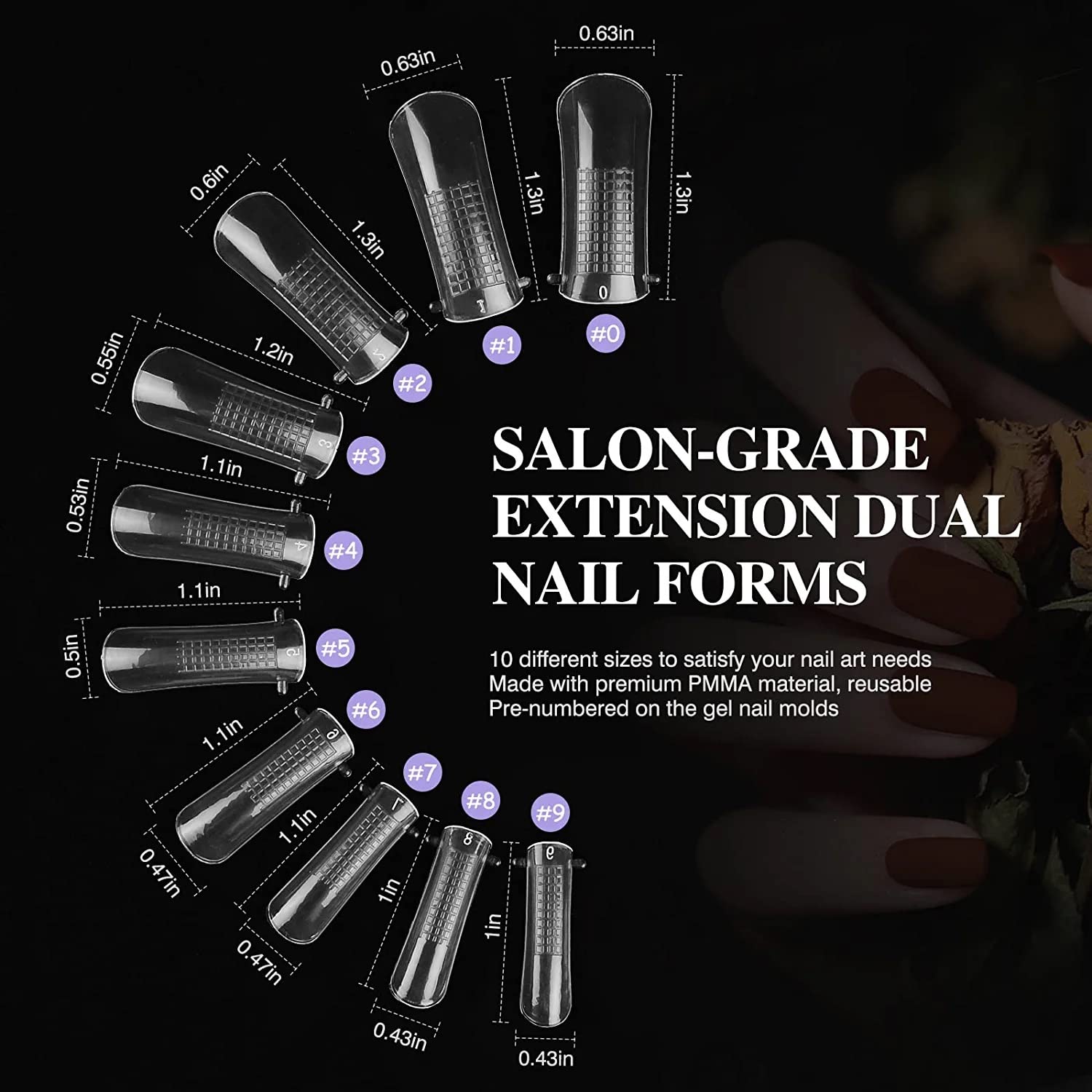 INOG Dual Nail Forms Set - 100PCS Clear Poly Gel Nail Extension Molds with 10 Sizes & Dual-End Brush for Salon & Home DIY | Perfect for Acrylic Nail Extensions, Gel Manicures & Nail Art Designs