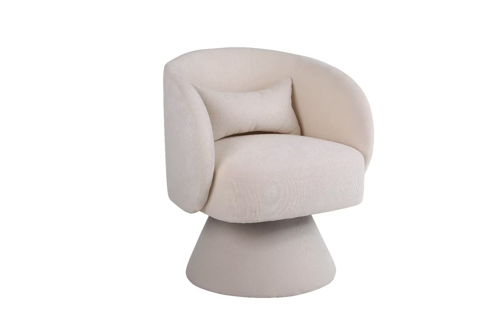 Swivel Barrel Chair - Linen Fabric Accent Chair with Pillow, Single Sofa Chair with Sturdy Backrest & Base, Comfortable Armchair for Living Room, Bedroom, Office - Beige Home Decor for Relaxing & Reading