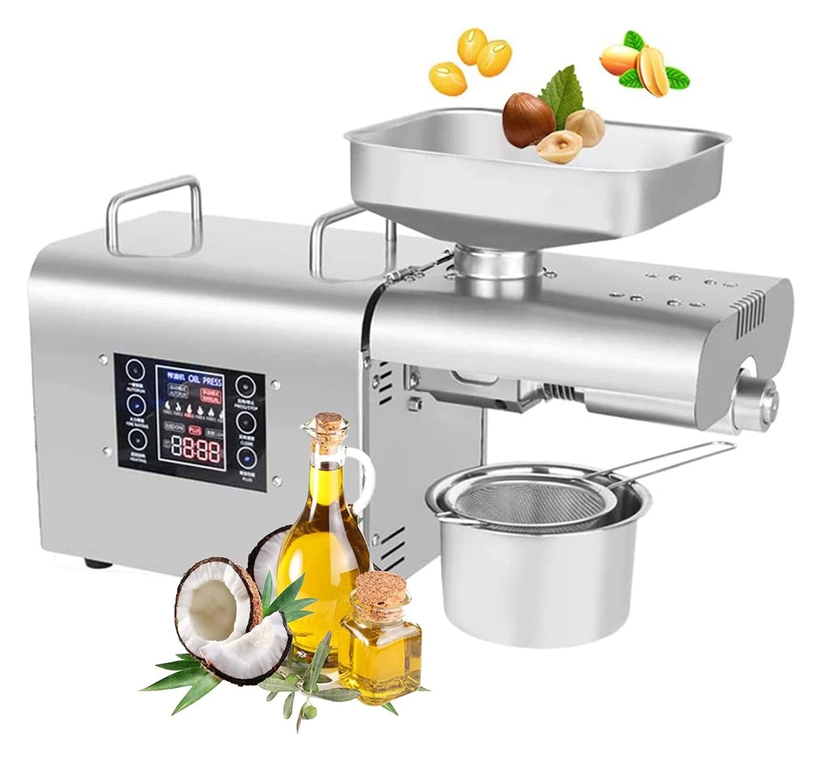 Automatic Oil Press Machine - Hot & Cold Oil Extractor Expeller with LCD Touch Screen for Soybean, Rapeseed, Peanut - Perfect for Home & Commercial Use in Restaurants, Bakeries, and Healthy Cooking