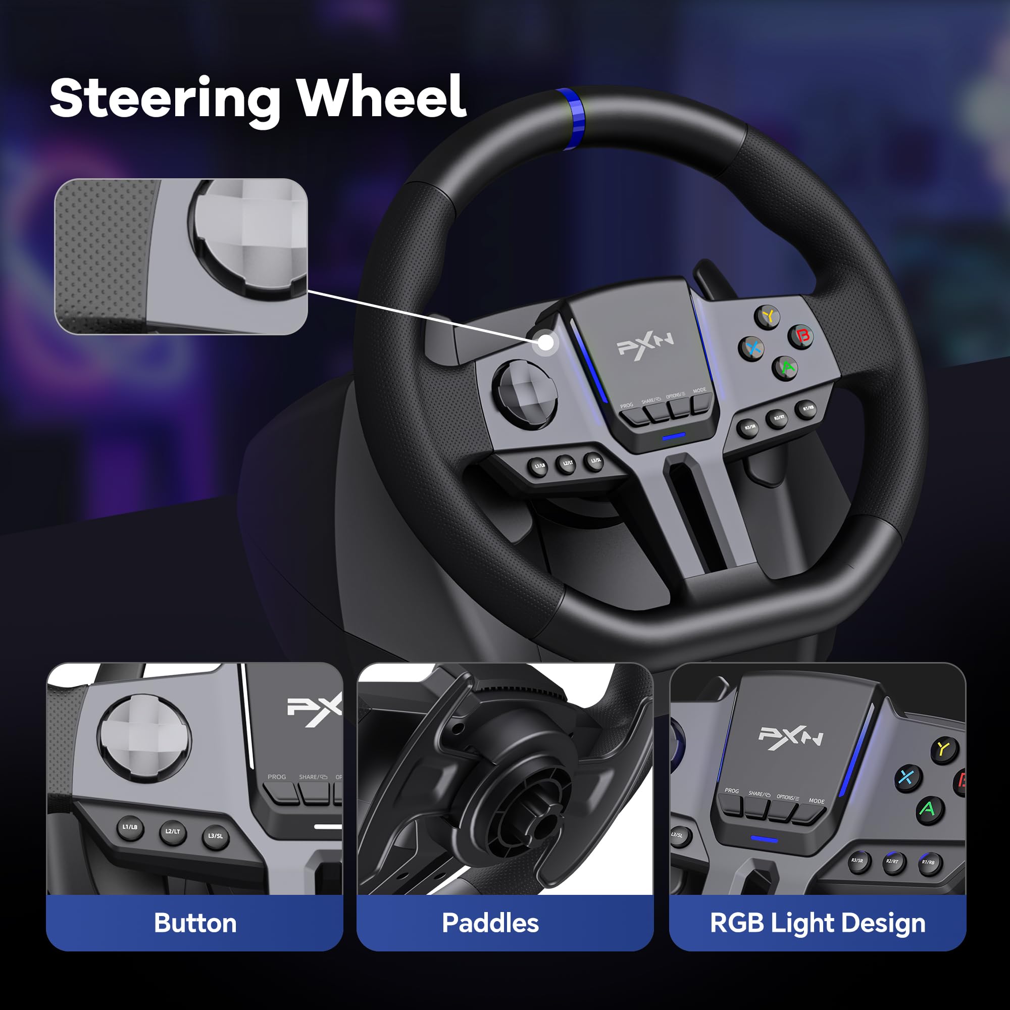 PXN V9 Gen2 Racing Wheel - 270°/900° Adjustable Gaming Steering Wheel with Vibration, Shifter & Pedals for PS4, PS5, PC, Xbox Series X|S - Perfect for Racing Sims & Gaming Setups