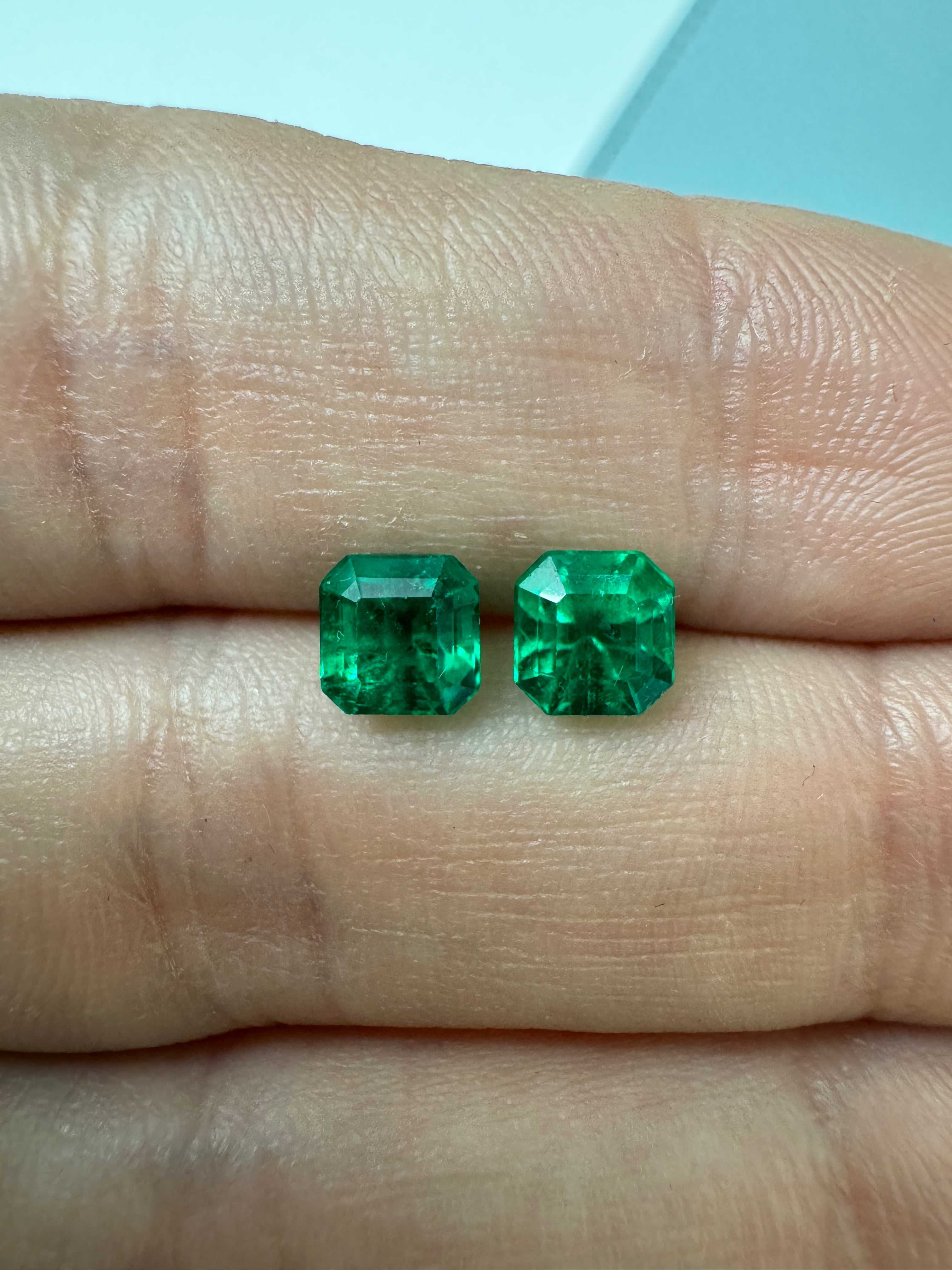 1.98tcw 5.7x5.6mm AAA+ Matching Muzo Green Loose Colombian Emeralds - Asscher Cut Gemstones for Jewelry Making & Engagement Rings