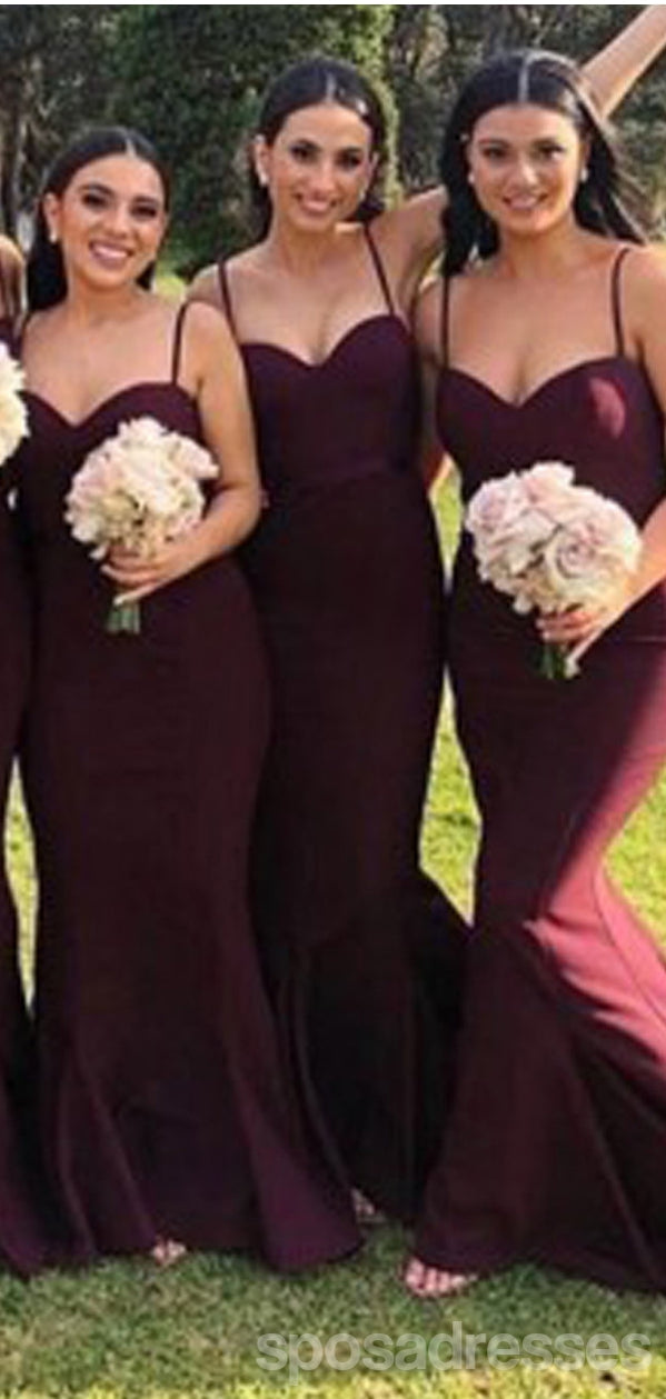 Burgundy Mermaid Spaghetti Strap Bridesmaid Dresses - Elegant Long Formal Gowns for Weddings, Prom & Evening Events - WG1320