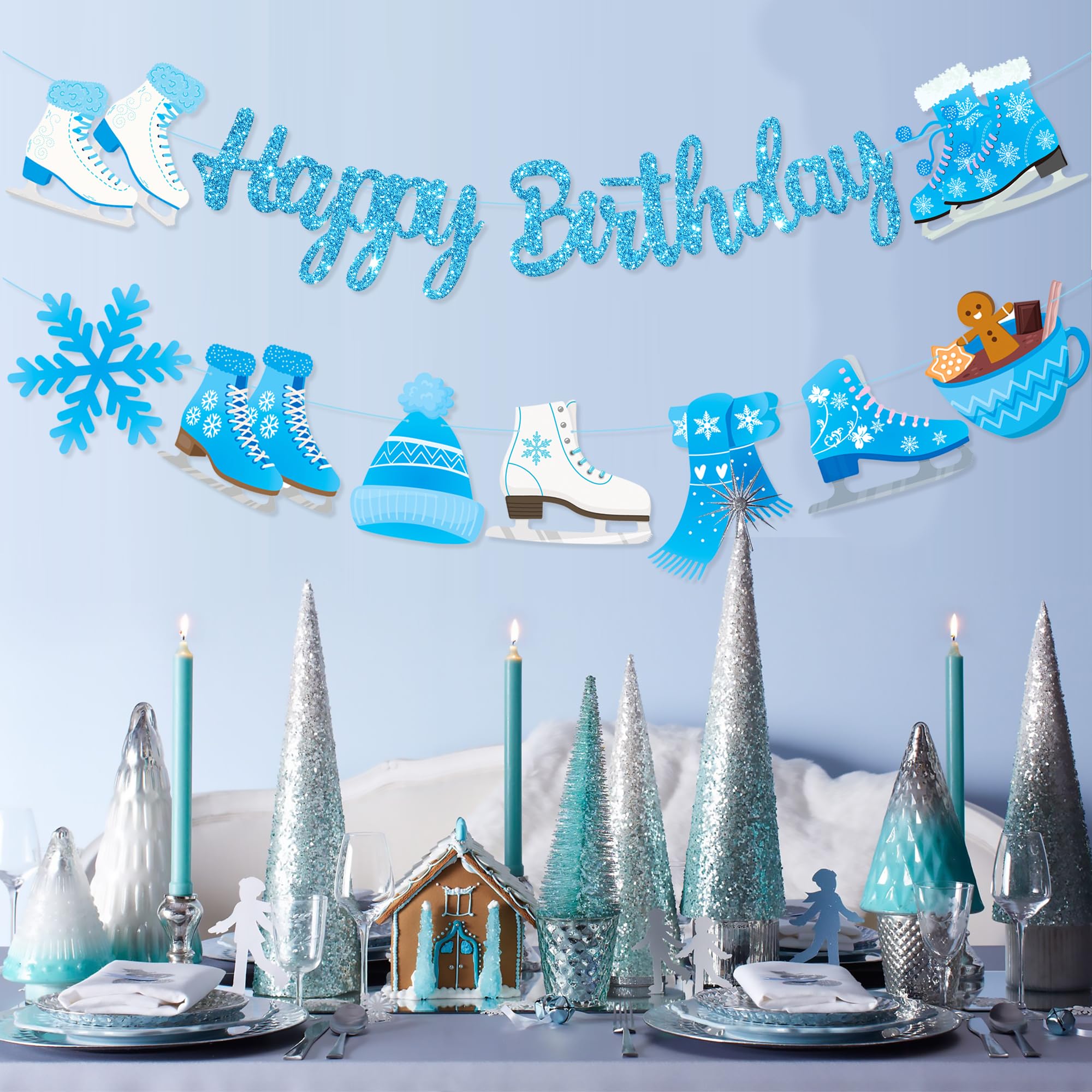 Light Blue Glitter Snowflake Birthday Banner - Winter Wonderland Party Decorations for Girls, Ice Skating Theme Party Supplies | Perfect for Winter Birthday Decor, Christmas Celebrations & Frozen-Themed Events