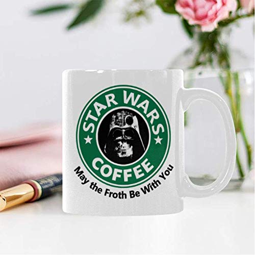 Funny Star Wars Inspired 'May The Froth Be With You' Ceramic Coffee Mug - 11oz Novelty Gift Cup for Coffee & Tea Lovers - Perfect for Office Use, Gag Gifts & Geeky Home Decor