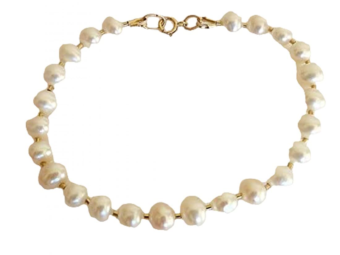 Shree Narayani Natural Gold Filled Cultured Freshwater Pearl Bracelet - 6.4-6.7mm Beaded Jewelry for Women - Perfect for Weddings, Parties & Everyday Elegance