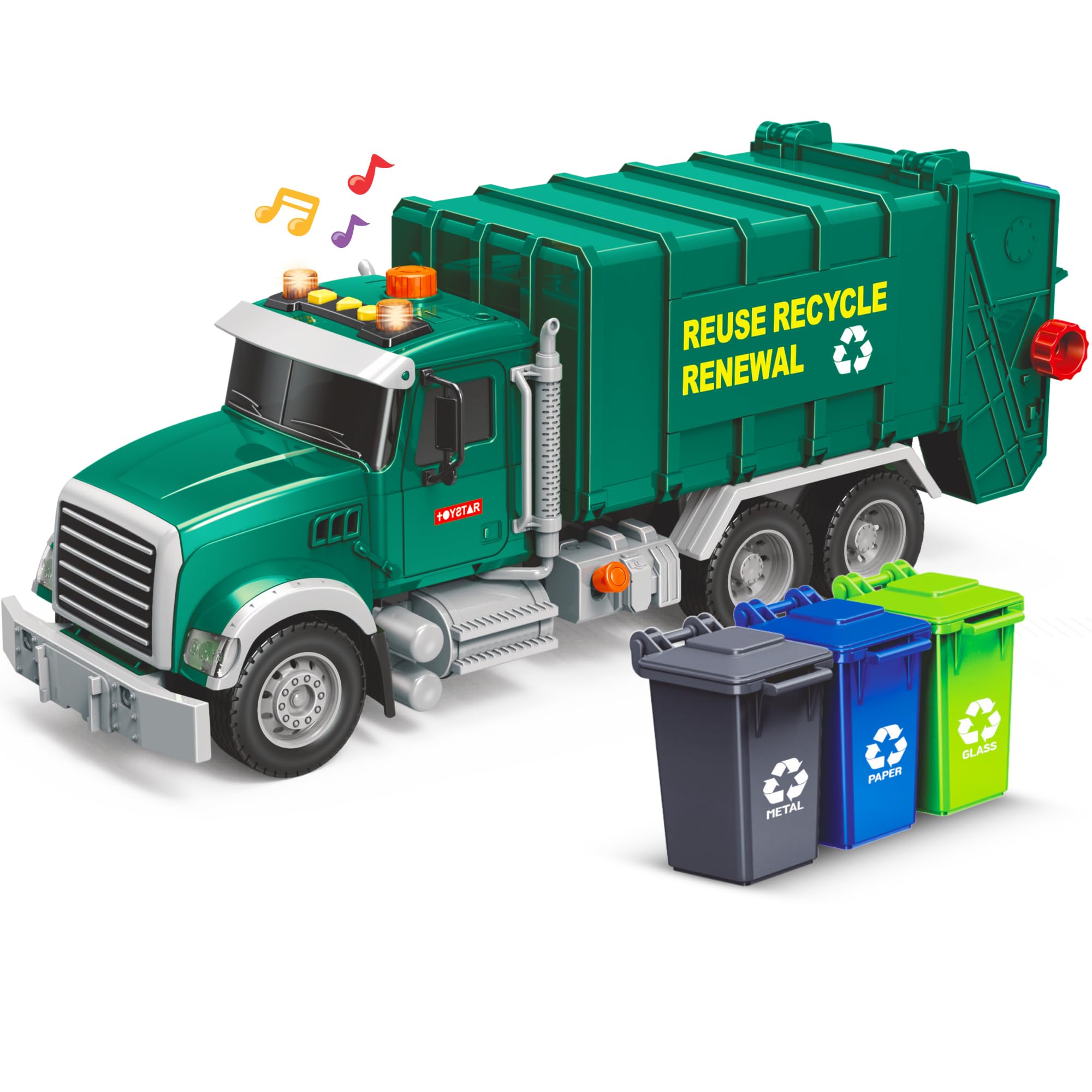 MOBIUS Garbage Truck Toy for Kids – Interactive Recycling Vehicle with 3 Garbage Cans & 48 Educational Flash Cards – Push & Go, Lights & Sounds – Moving Parts Trash Truck for Boys & Girls Ages 3-8 – Perfect for Pretend Play, Learning & Eco-Friendly Role Play