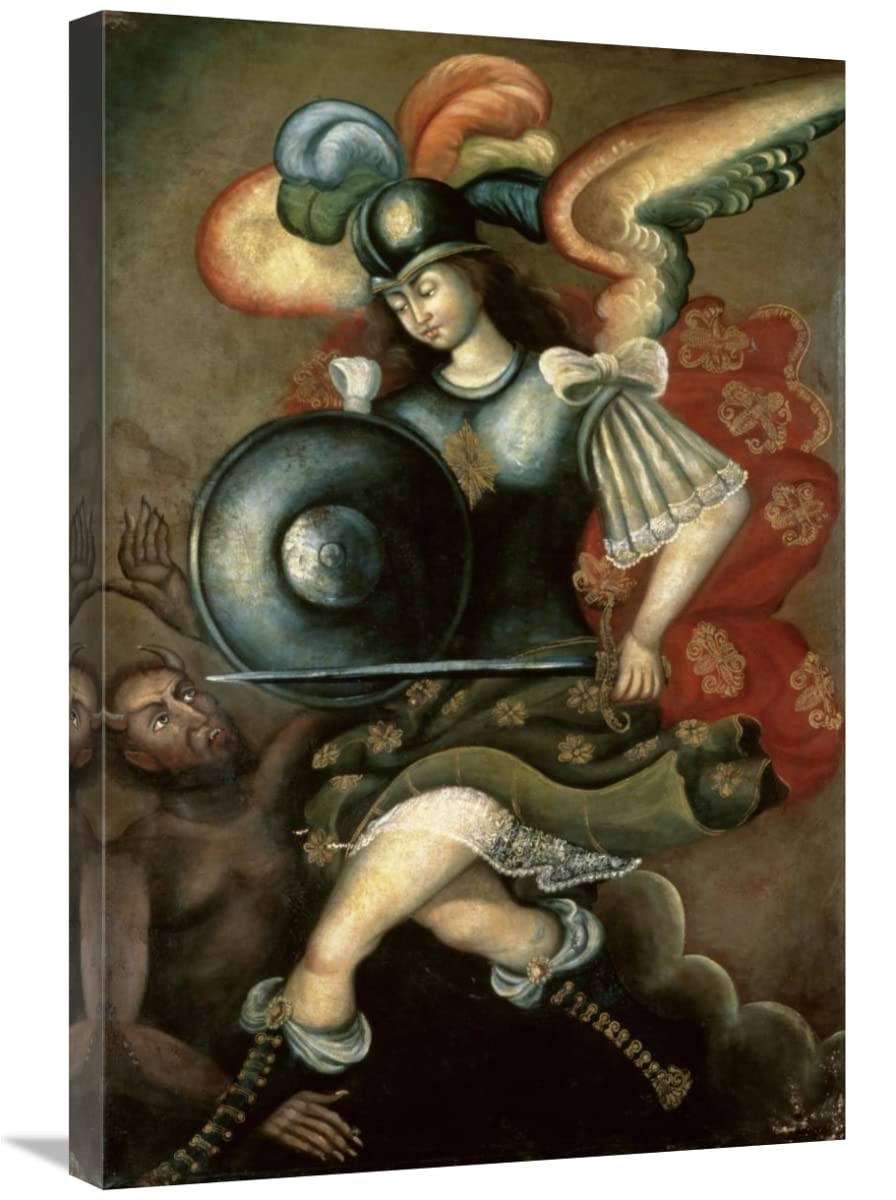30 Inch Archangel Saint Michael Art Print - Peruvian School Religious Wall Decor for Home, Church & Prayer Rooms