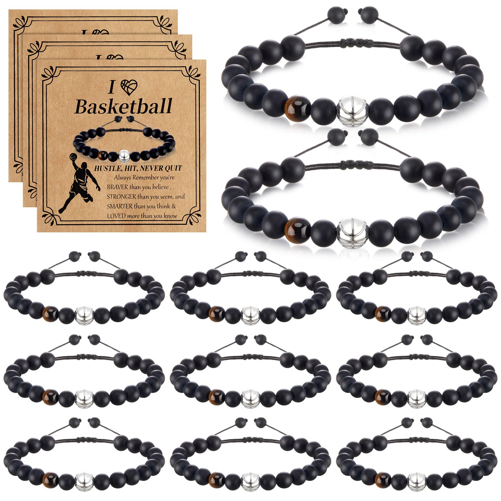 12-Pack Adjustable Beaded Sports Bracelets for Women & Men - Football, Softball, Soccer, Volleyball, Golf, Basketball, Hockey - Stretchy Team Spirit Jewelry Gifts for Athletes & Fans - Perfect for Game Days, Training & Casual Wear