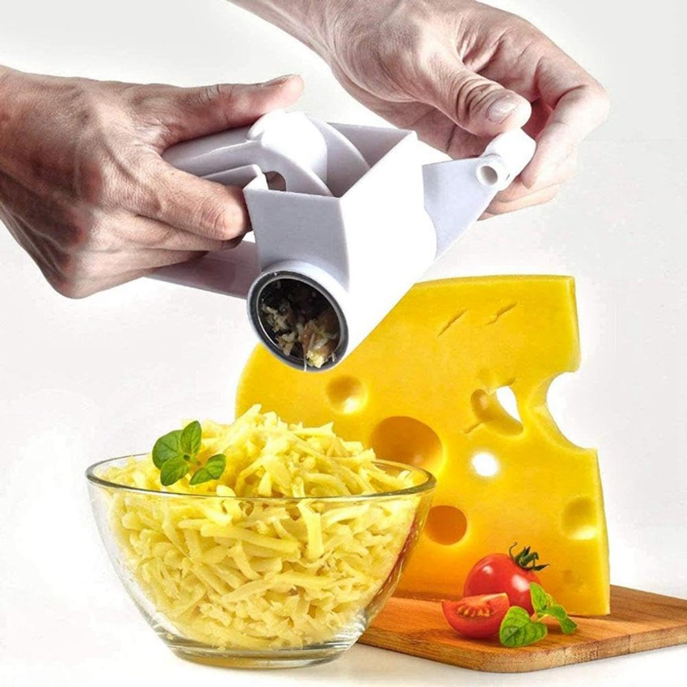 Premium Stainless Steel Rotary Cheese Grater with Ergonomic Handle - Perfect for Parmesan, Hard Cheese, Chocolate & Nuts - Ideal for Kitchen, Baking & Gourmet Cooking