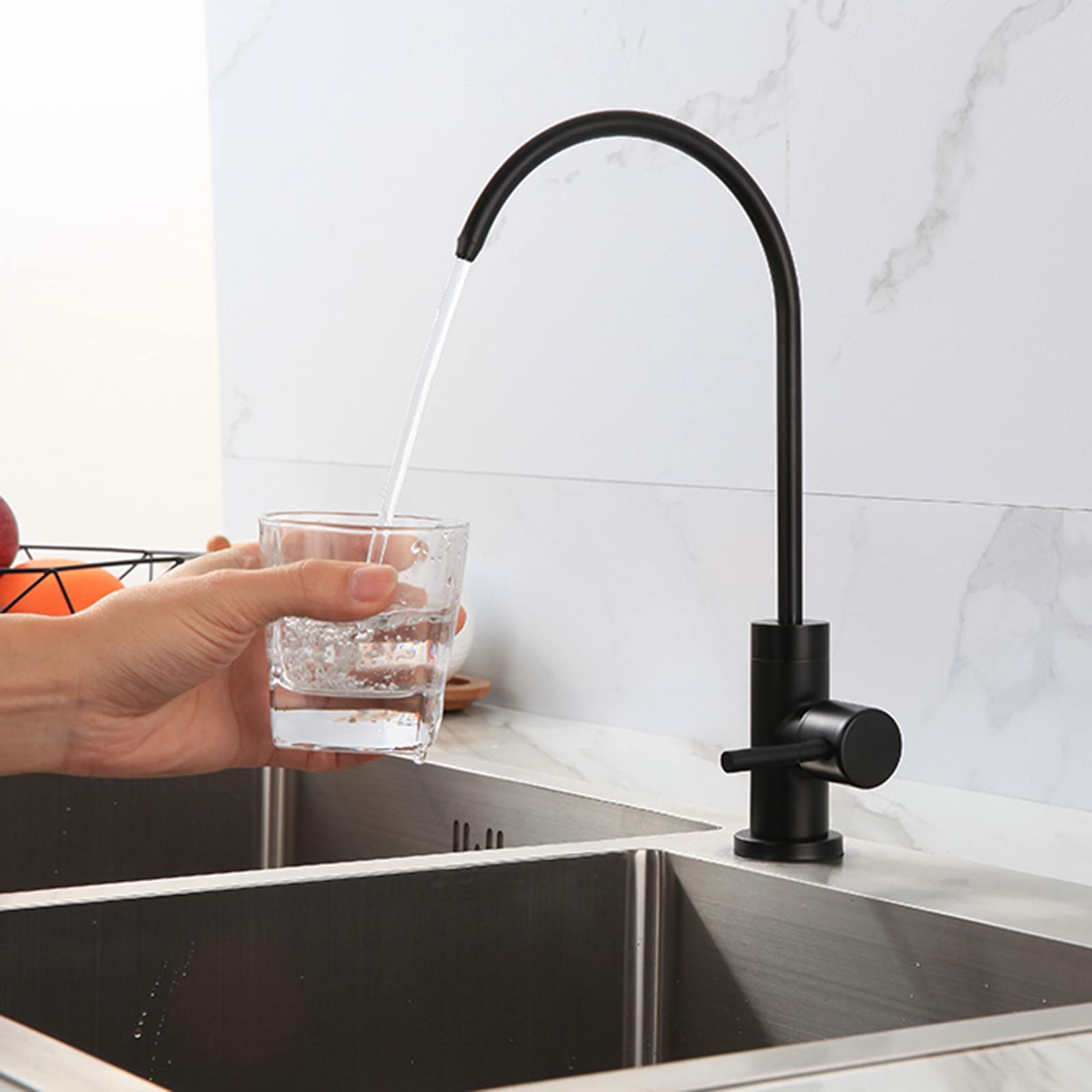 Black Stainless Steel Single Cold Water Kitchen Faucet with Filter - Perfect for Modern Kitchens and Small Spaces
