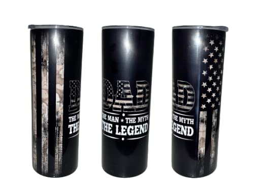 Dad The Man The Myth The Legend Brown Camo Flag Stainless Steel Tumbler - 20oz Skinny Insulated Cup for Coffee & Cold Drinks - Perfect Father's Day Gift, Camping, Office & Travel