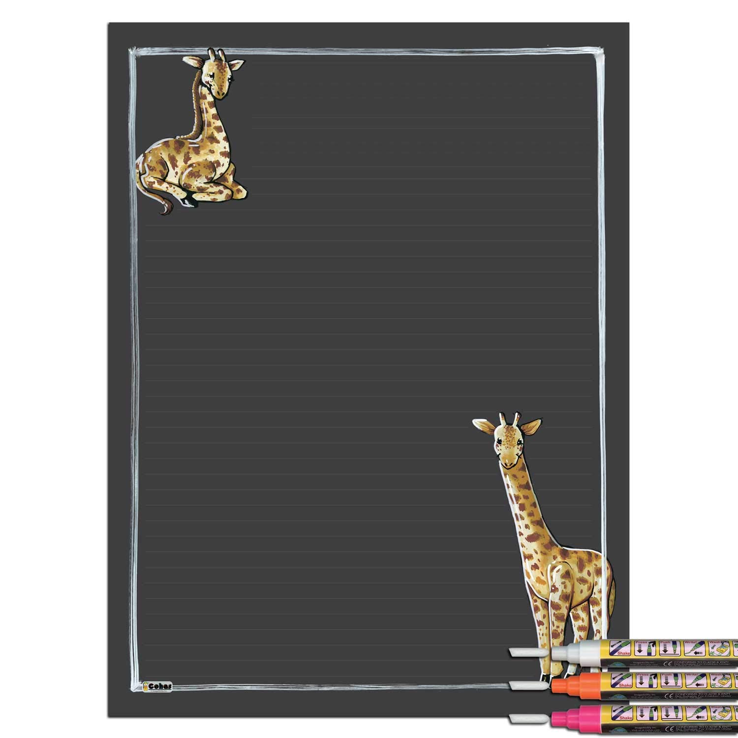Premium Safari-Themed Magnetic Chalkboard with Giraffe Art - 12x16 Inch Magnetic Dry Erase Board with 3 Liquid Chalk Markers for Kids' Rooms, Classrooms & Creative Play Spaces