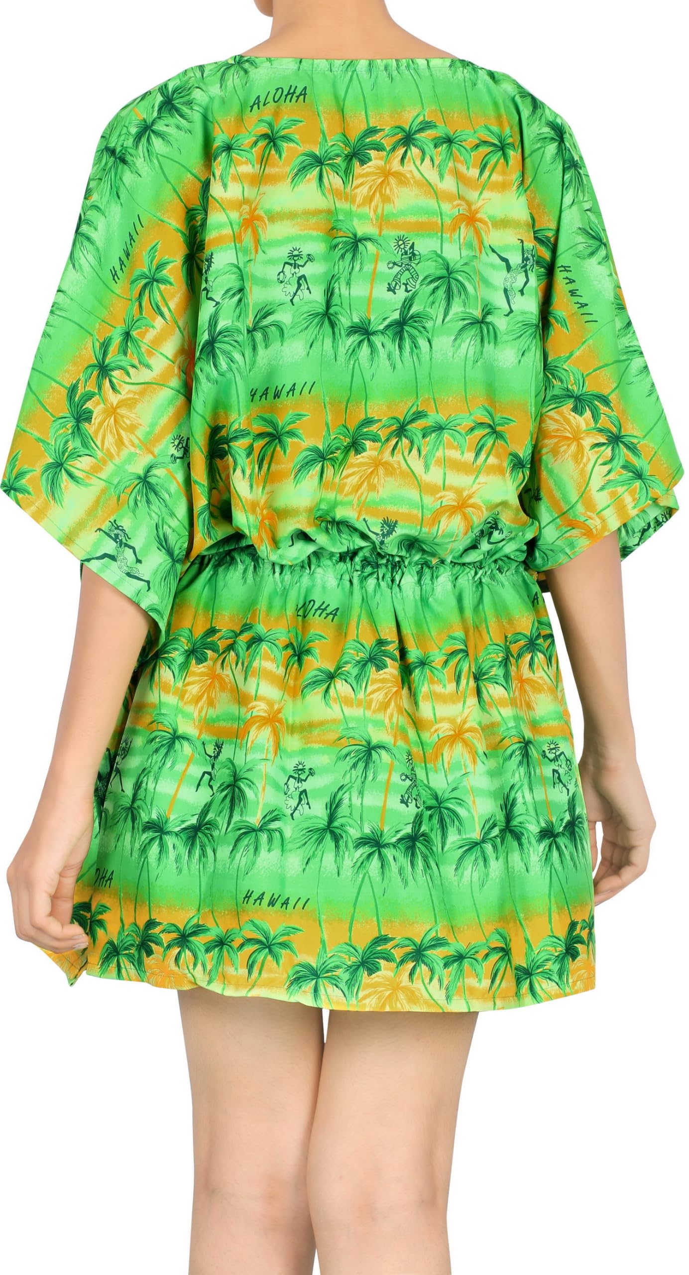 LA LEELA Plus Size Women's Beach Cover Up Dress - 3X-4X Shamrock Green with Palm Print, Summer Swimwear Coverup for Pool, Beach Vacation & Resort Wear