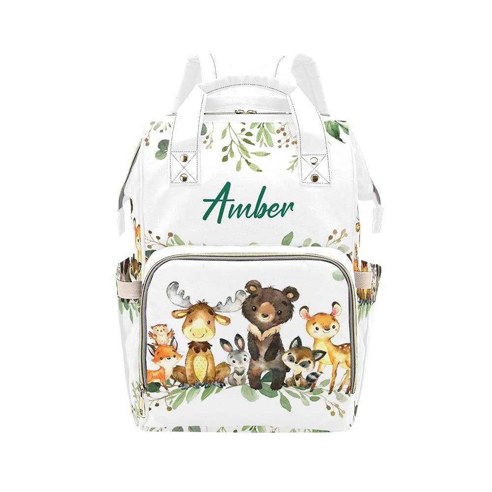 Personalized Watercolor Forest Animals Diaper Backpack - Nursing Nappy Bag for Baby, Travel Tote & Baby Shower Gift (Perfect for Moms, Daycare & Family Outings)