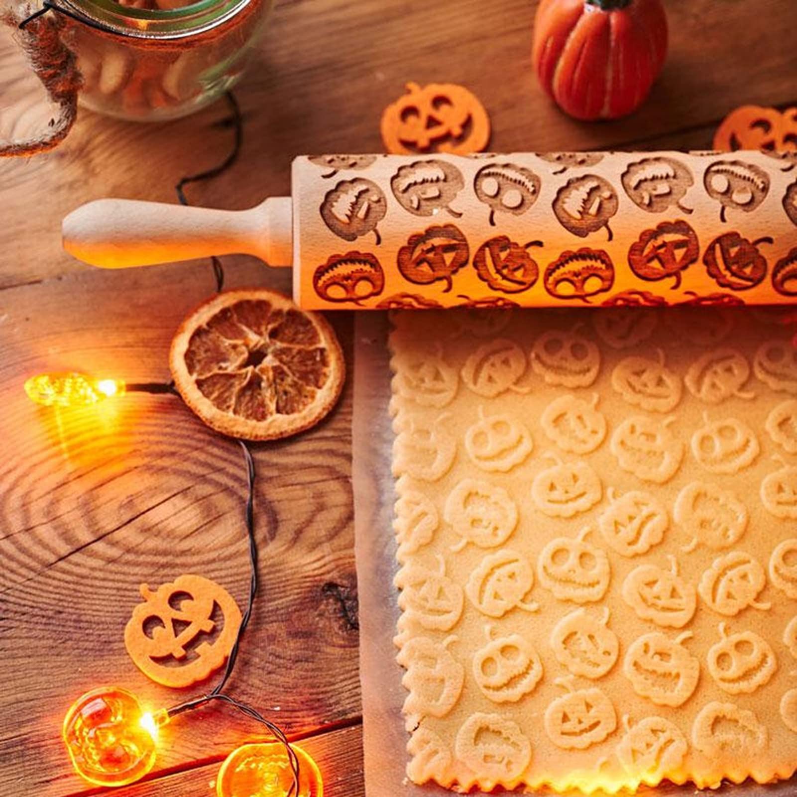 3D Embossing Rolling Pin - Eco-Friendly Wooden Cookie Dough Roller with Moisture-Proof Coating | Perfect for Baking Cookies, Pastries & DIY Crafts in Dorms, Kitchens & Home Baking