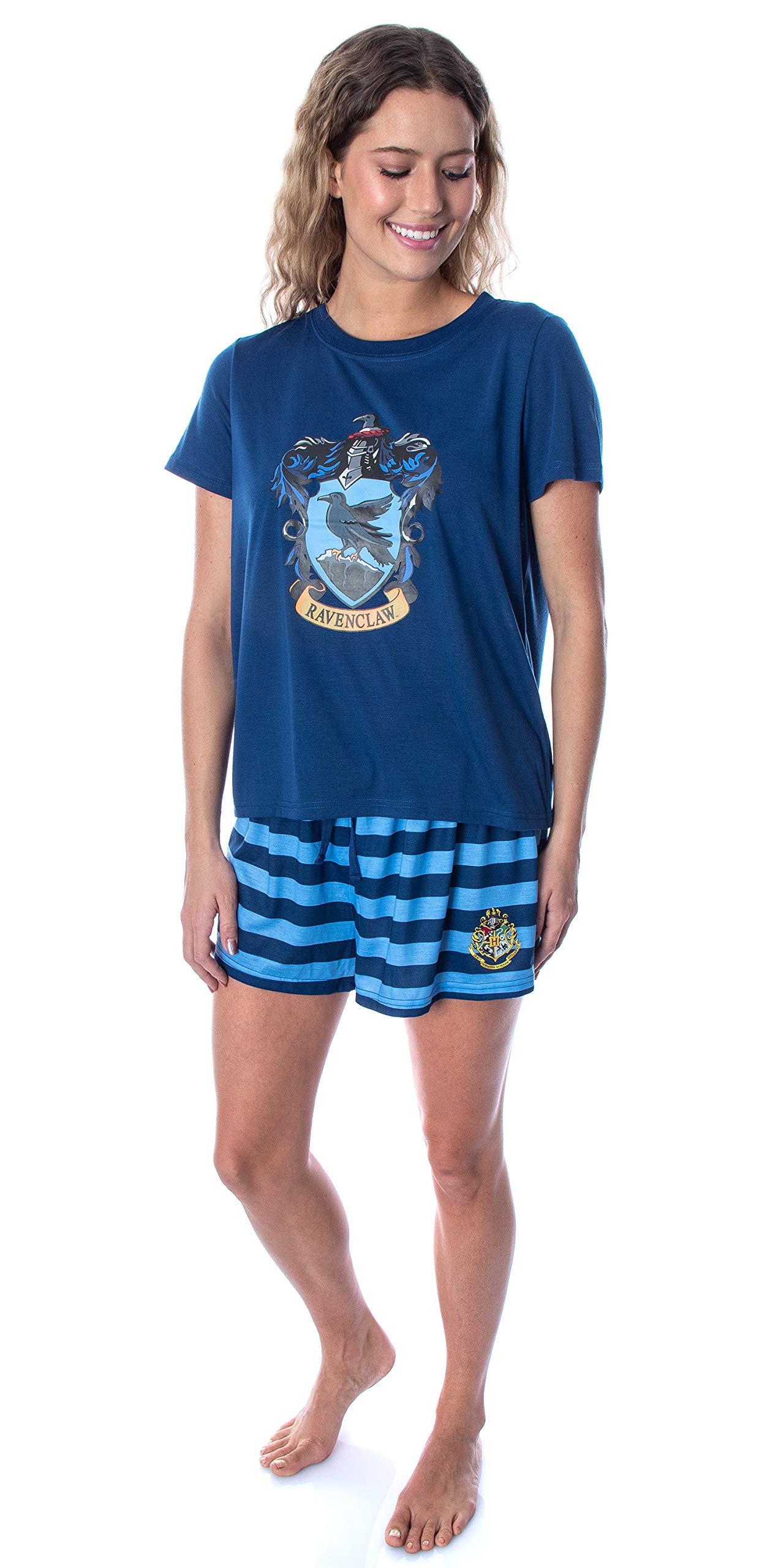 Harry Potter Women's Hogwarts Castle Pajama Set - Gryffindor, Slytherin, Hufflepuff & Ravenclaw House Themed Sleepwear | Soft Cotton Shorts & T-Shirt PJs for Women | Perfect for Movie Nights, Sleepovers & Harry Potter Themed Parties
