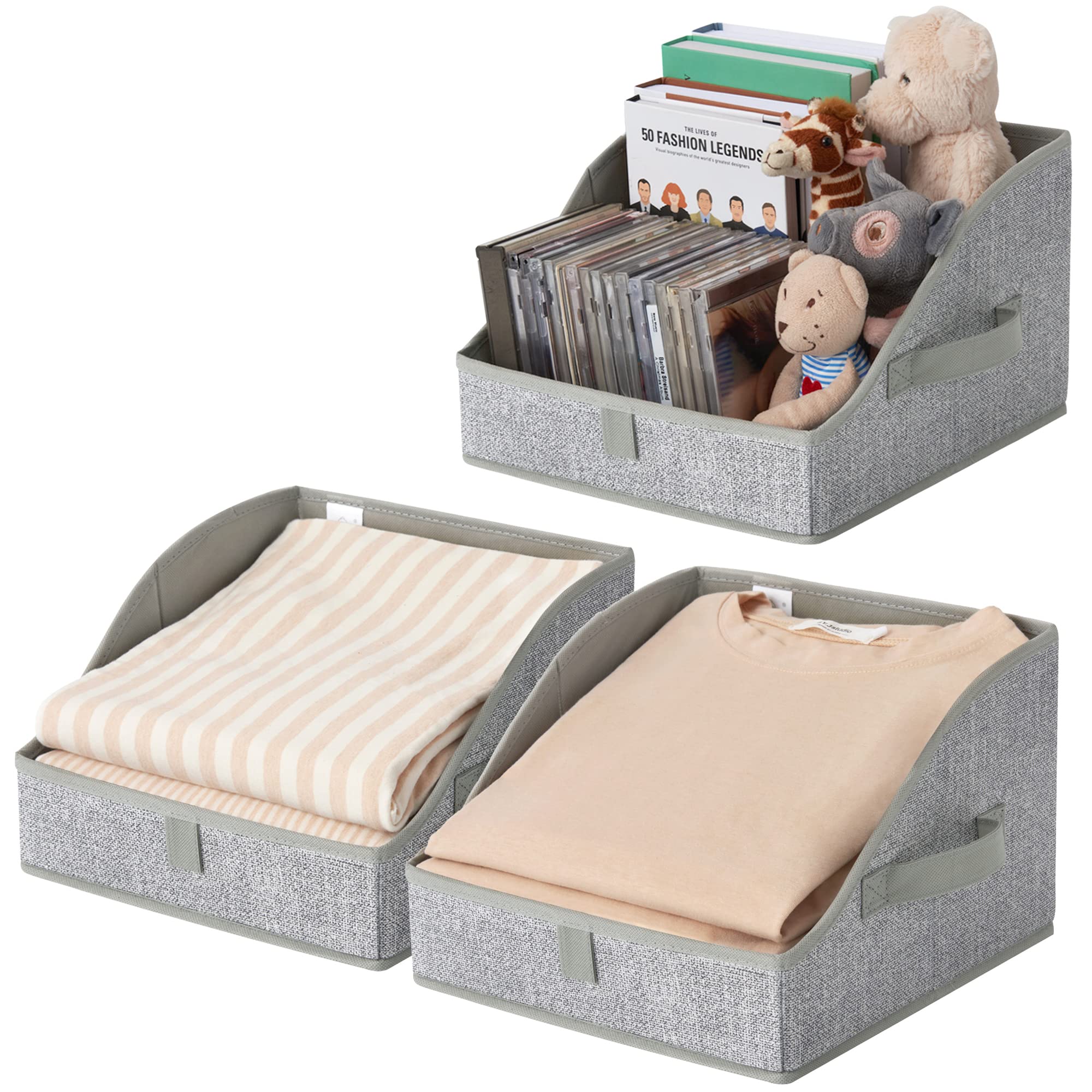 GRANNY SAYS Trapezoid Fabric Storage Bins with Handles - 3-Pack Gray Closet Organizers for Clothes, Towels & Shelves | Perfect for Bedroom, Bathroom & Kids Room Organization