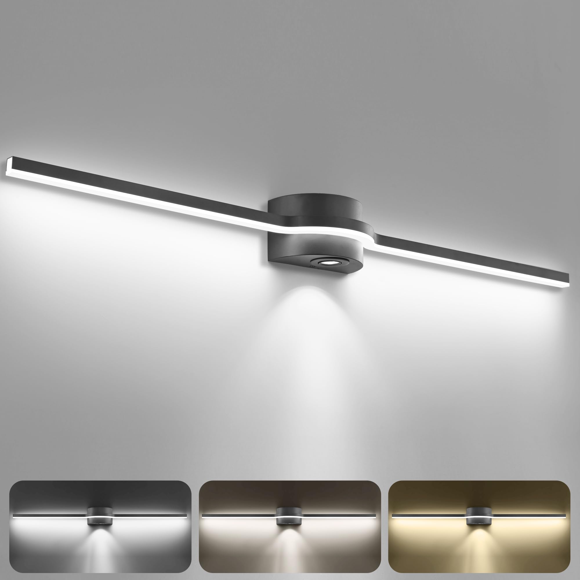 SOLFART 48 Inch LED Bathroom Vanity Lights - Black Wall Light Fixture with 3 Color Temperatures & Dimmable - Perfect for Makeup Vanity, Bathroom Mirror Lighting, and Modern Home Decor
