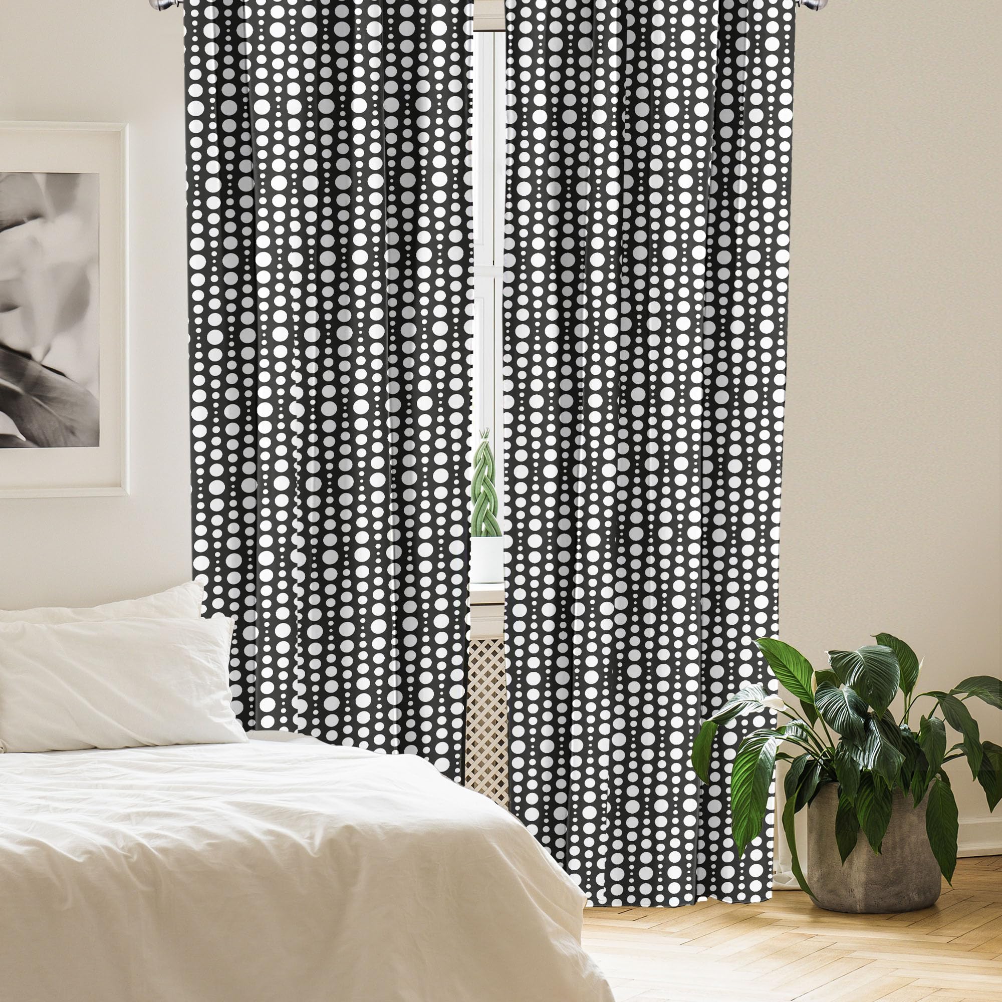 Ambesonne Black and White Window Curtains - Geometric Dot Pattern Lightweight 2-Panel Set with Rod Pocket (28