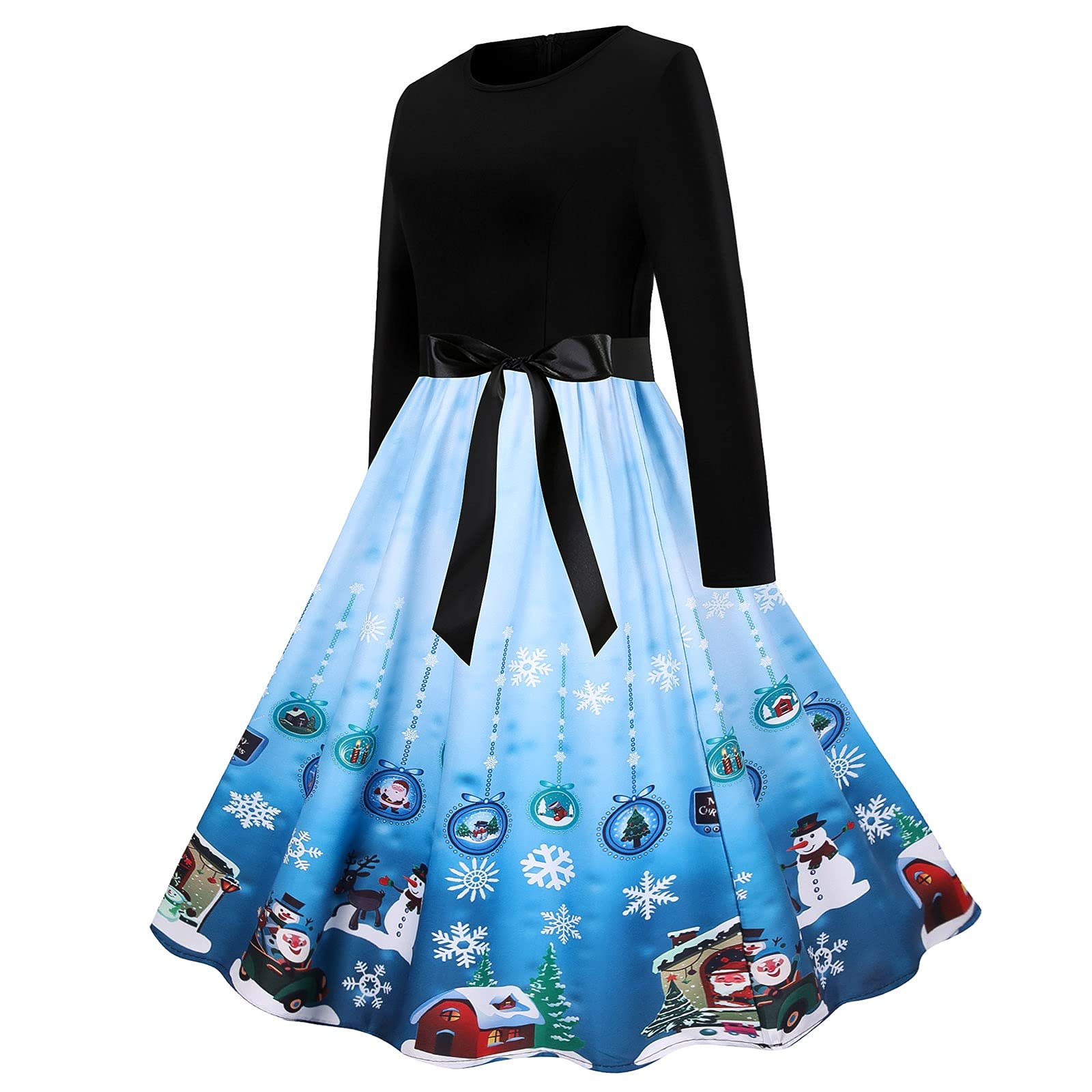 Vintage 1950s Retro Swing Dress for Women - A-Line Midi Cocktail Party Dress with Round Neck | Christmas Holiday & Prom Night Outfit | Perfect for Xmas Parties, Dances, and Special Occasions