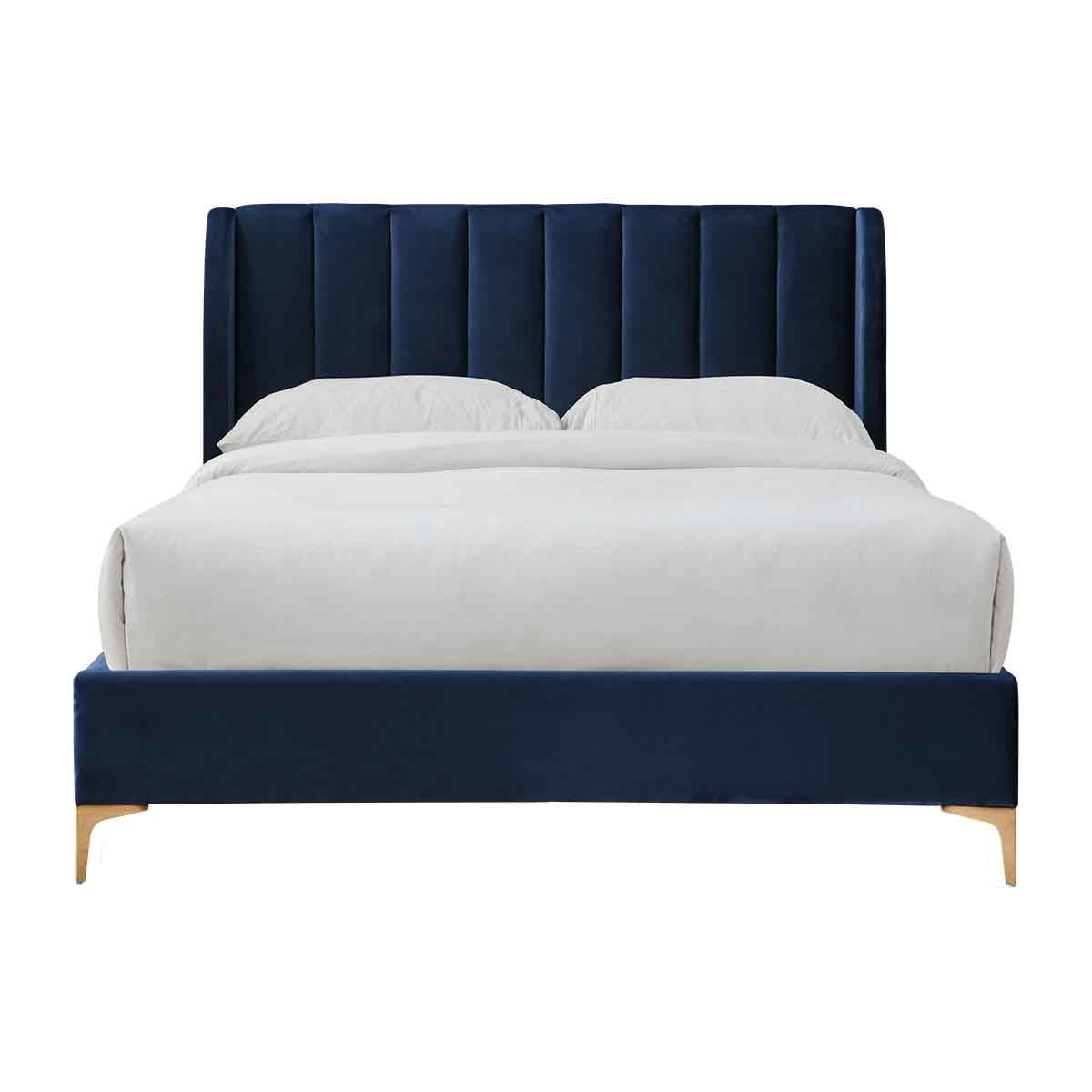 Georgia Velvet Double Bed - Luxurious Soft Fabric Upholstered Queen Size Bed Frame with Sturdy Wooden Legs for Modern Bedroom Decor | Perfect for Master Bedrooms, Guest Rooms & Cozy Apartments