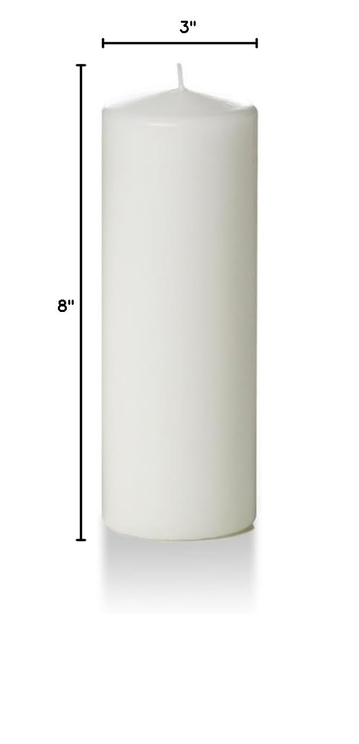 Yummi 12-Pack 3x8 Inch White Round Pillar Candles - Perfect for Weddings, Parties, and Home Decor