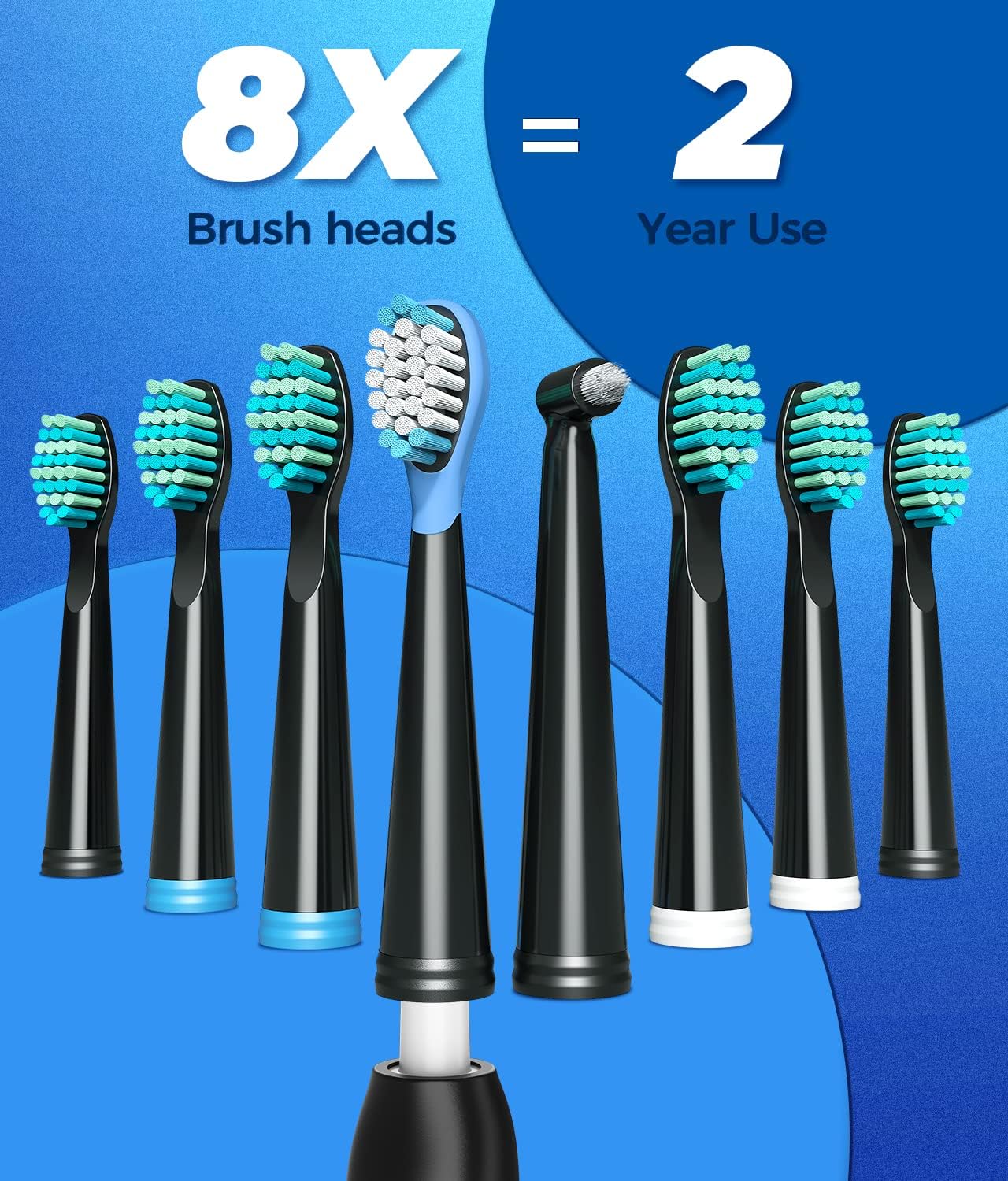 Sonic Electric Toothbrush with 8 Replacement Brush Heads - 40,000 VPM & 5 Cleaning Modes - Deep Clean, Whitening & Gum Care - Perfect for Travel & Family Use