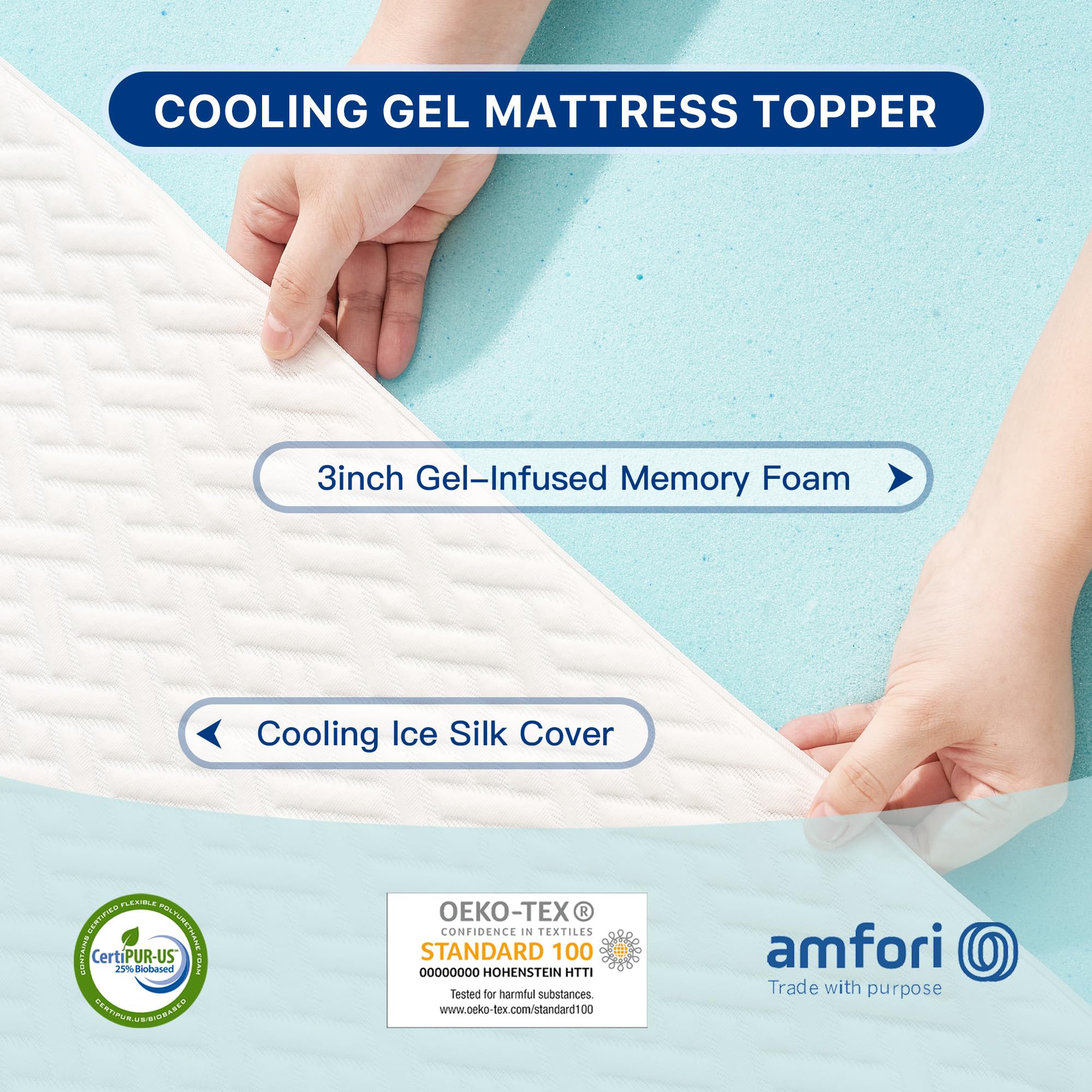 3 Inch Cooling Gel Memory Foam Mattress Topper Queen Size - Pressure Relief for Back Pain, Removable & Washable Bamboo Cover - Perfect for Hot Sleepers, Guest Beds & Home Comfort Upgrade