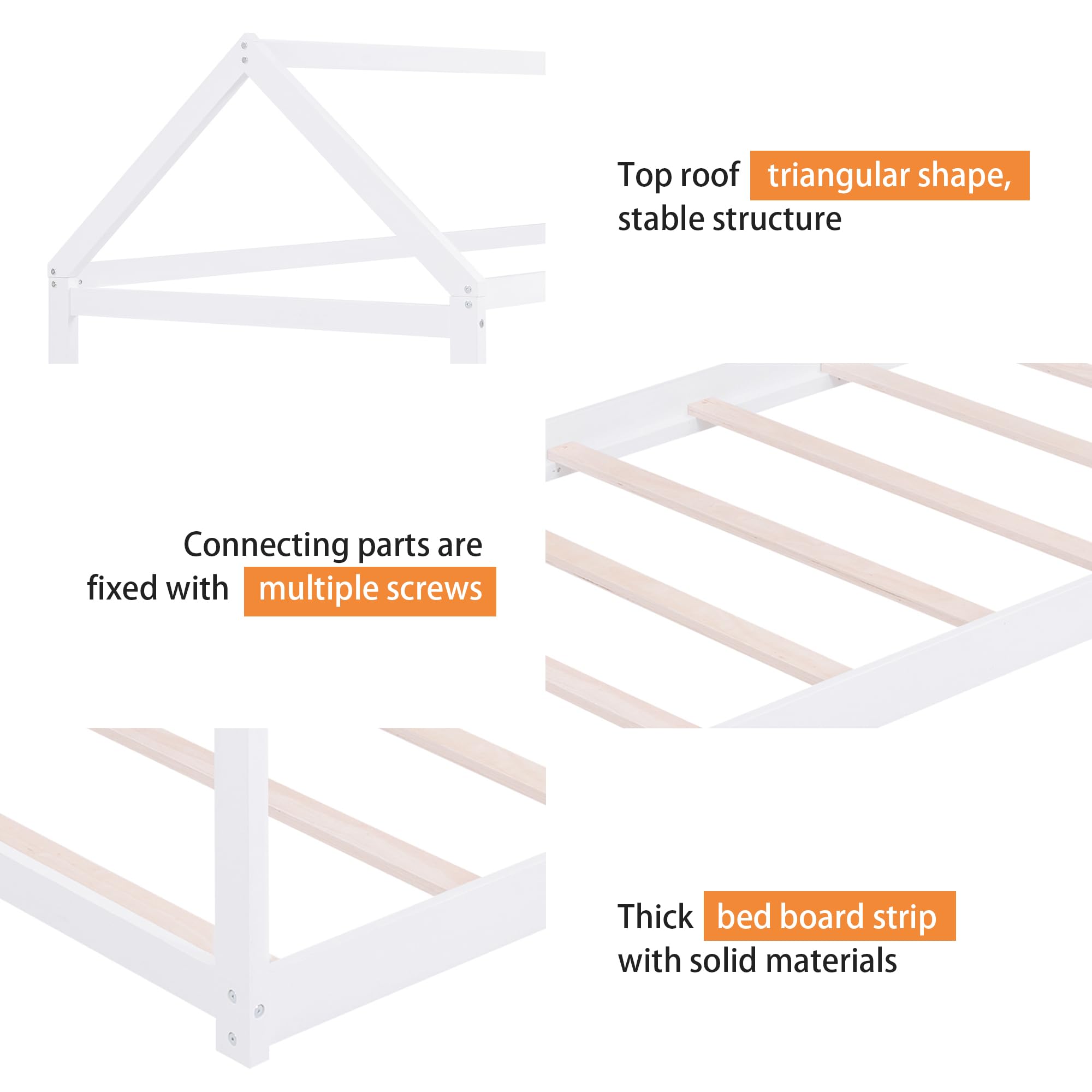 Merax Twin Size Wood House Bed Frame with Wood Slats - No Box Spring Needed, White - Perfect for Kids Rooms, Guest Bedrooms & Small Spaces