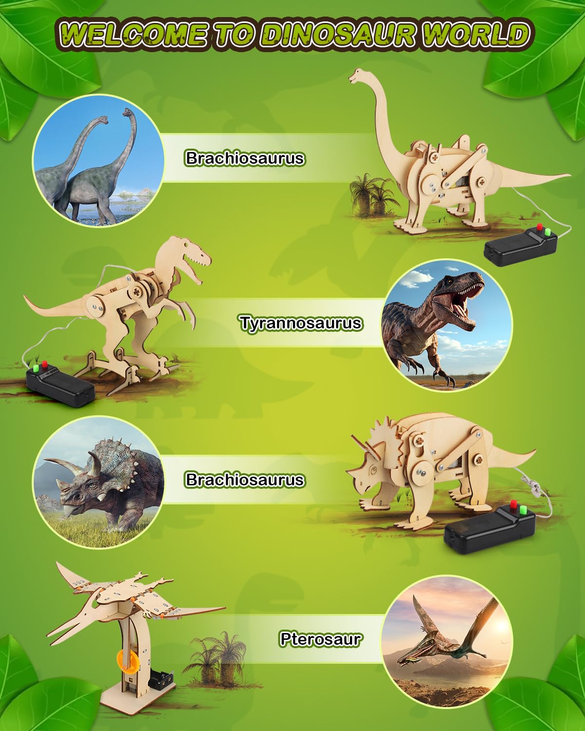 Poraxy 4-in-1 STEM Dinosaur Toys Kit - Educational Wooden Robot Building Puzzles for Kids Ages 7-13 - Science Learning Projects & Creative Crafts - Perfect Birthday Gifts for Boys & Girls - Fun for Classroom STEM Activities & Family Bonding Time