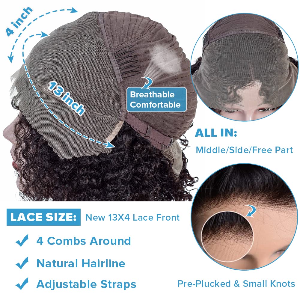 13x4 Deep Wave Lace Front Human Hair Wig for Black Women | Pre-Plucked with Baby Hair | 180 Density Kinky Curly Wet & Wavy Glueless Lace Frontal Wig | Perfect for Daily Wear, Parties & Special Occasions