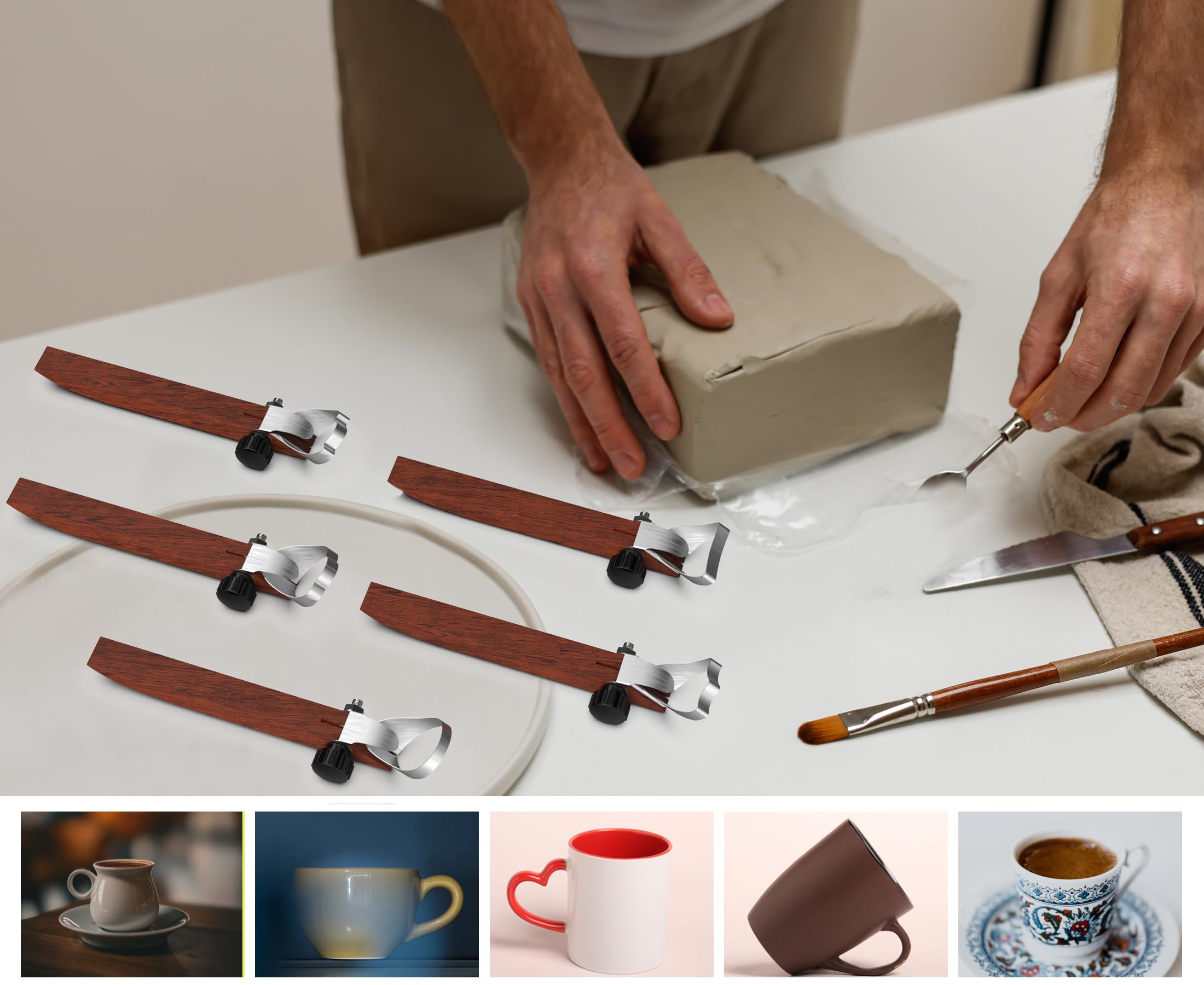 GEOCCI 5-Piece Pottery Handle Making Tool Set - Sculpture Scraper, Carving Tool & Cup Handle Shaper for Tea Mugs, Utensils & Vase Handles - Professional Clay Cutters for Ceramic Artists & DIY Crafters - Perfect for Pottery Studios, Home Projects & Art Classes