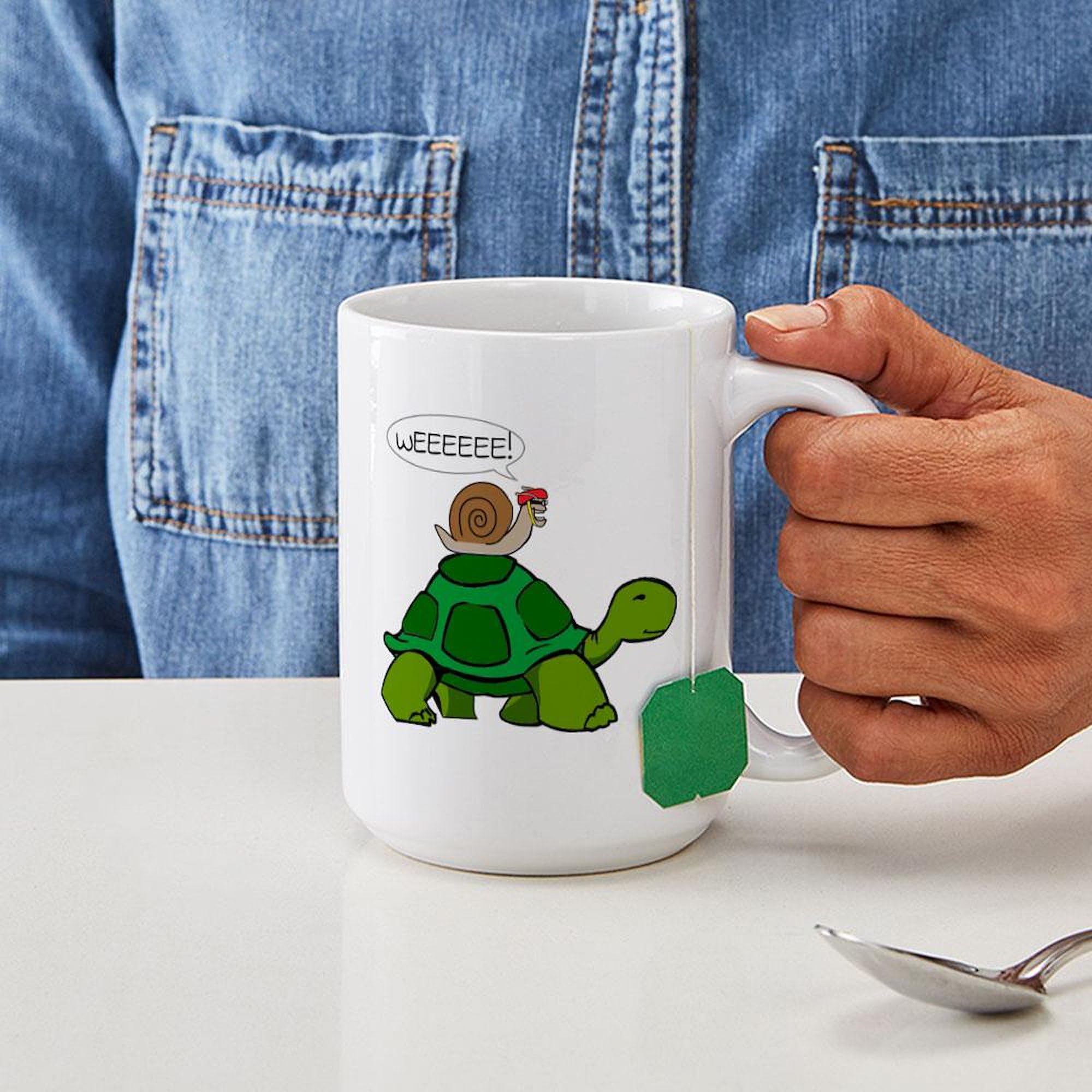 Snail Riding Turtle Ceramic Coffee Mug 15 oz (444ml) - Funny Novelty Gift for Tea & Coffee Lovers - Perfect for Office, Home Use & Gifts