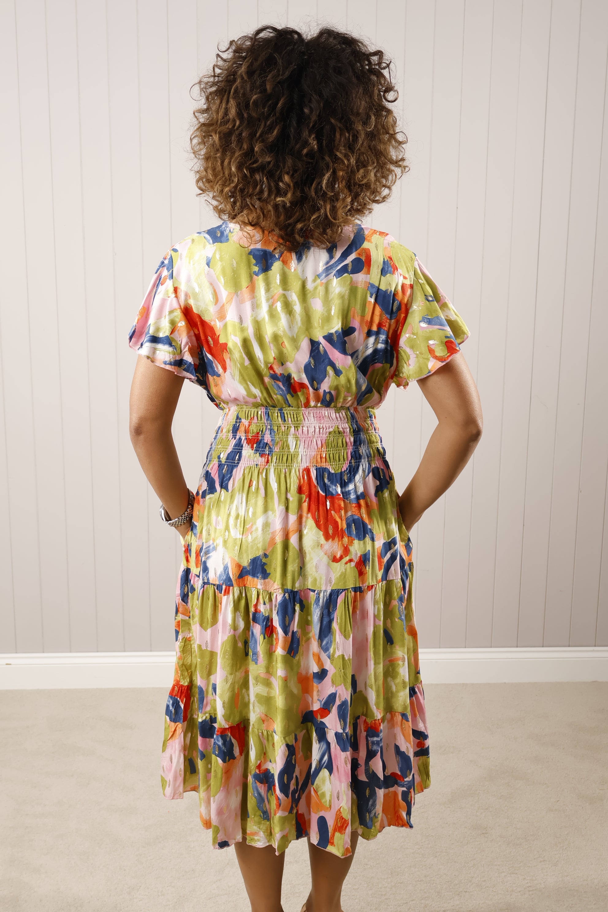 Jazzi Midi Dress for Women - Flowy Green Summer Dress with Short Sleeves & Side Slits | Perfect for Beach Vacations, Date Nights & Casual Outings