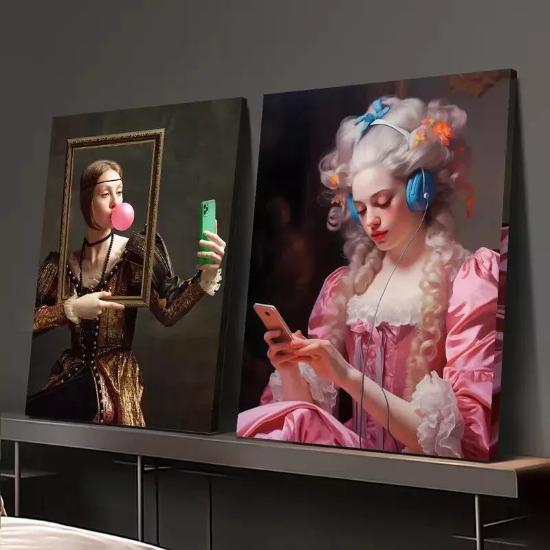 2-Piece Funny Renaissance & Baroque Style Vintage Female Canvas Art - 50x75cm Framed Wall Decor | High-Quality Print | 100% Australian Made | Ready to Hang | Perfect for Living Room, Bedroom & Office Decor