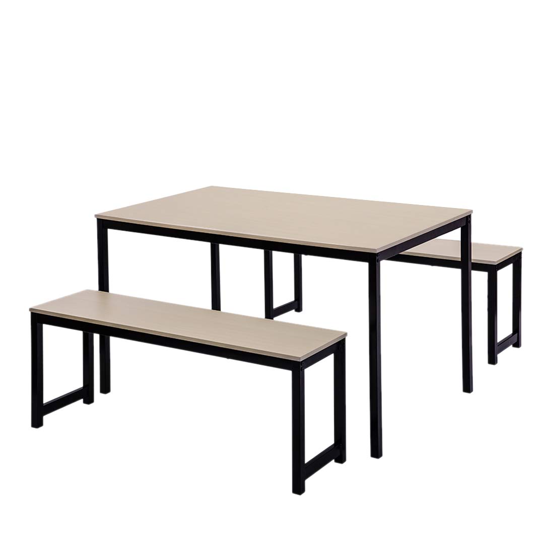3-Piece Wooden Dining Table Set with 2 Benches - 46.8