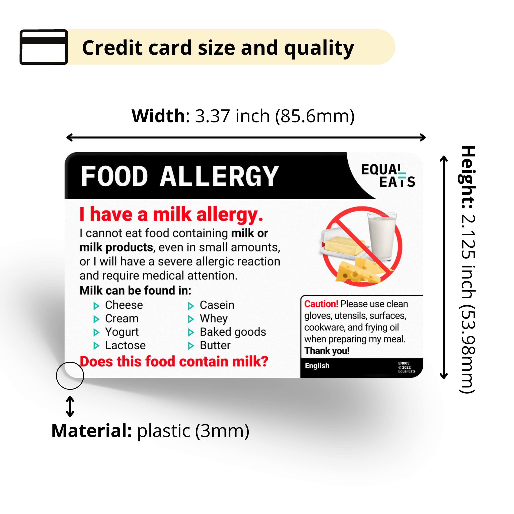 Turkish Milk Allergy Card | Plastic Medical Alert Chef Card | Dairy Allergy Translation Card for Travel to Turkey - Essential for Safe Dining & Emergency Situations