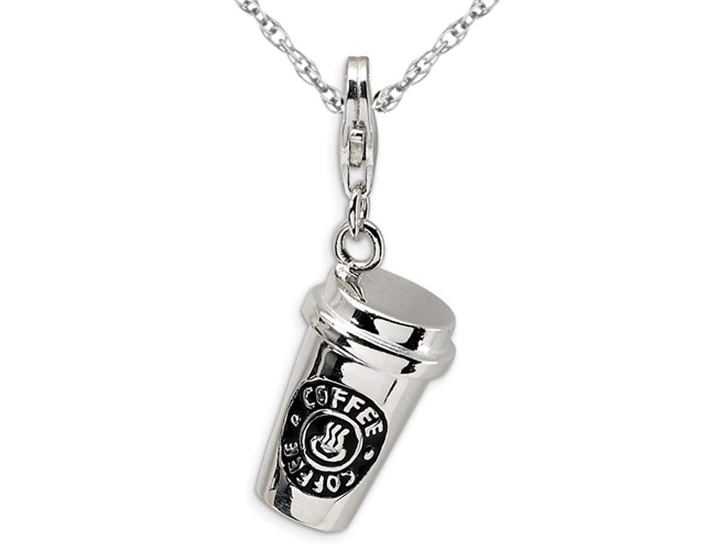 Sterling Silver Coffee Cup Charm Pendant Necklace with 18