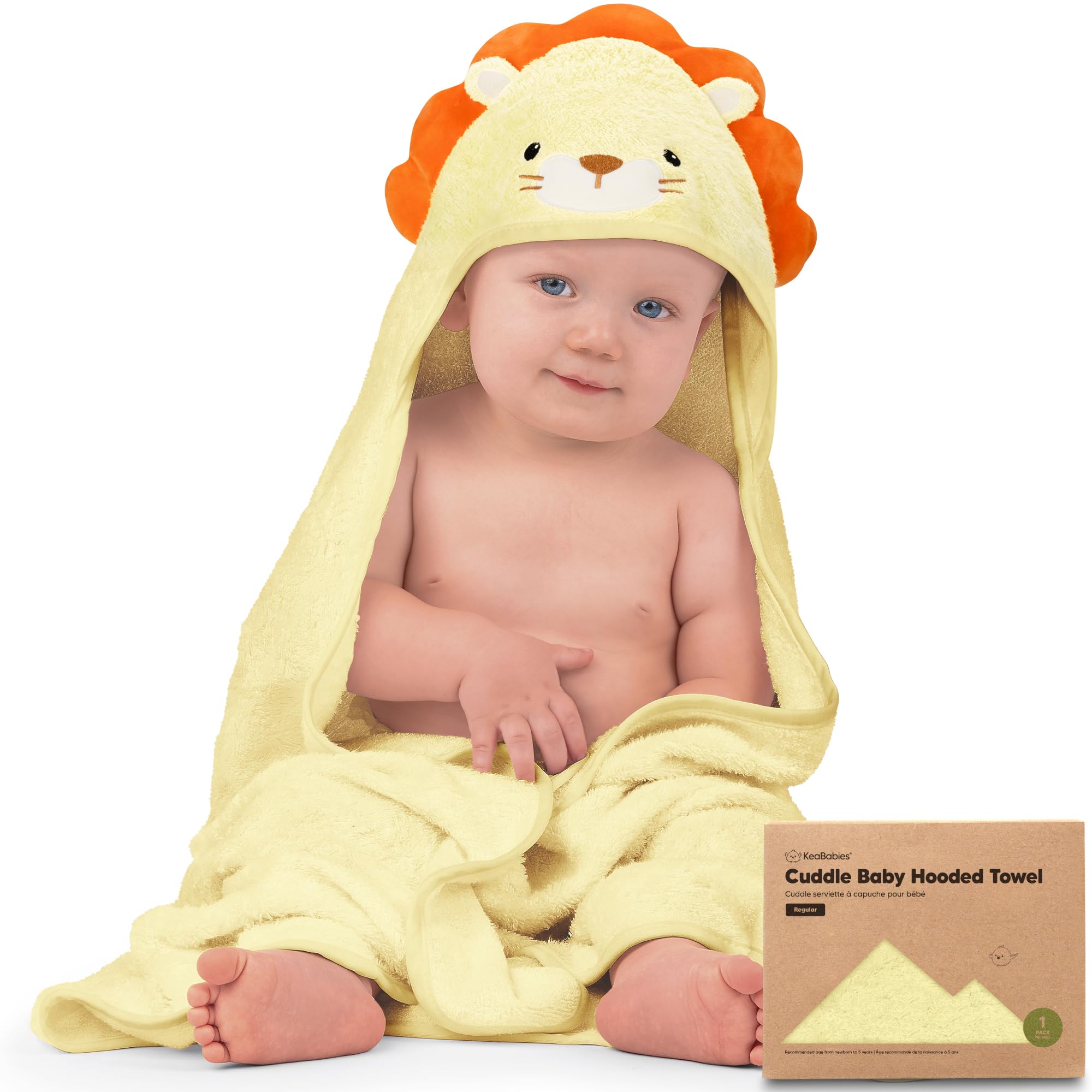 Organic Hooded Baby Towel - 500GSM Large Bamboo Baby Towel Set with Hood for Newborns - Ultra Soft & Absorbent Shower Towel (Lion Design) - Perfect for Bath Time, Swimming & Spa Days