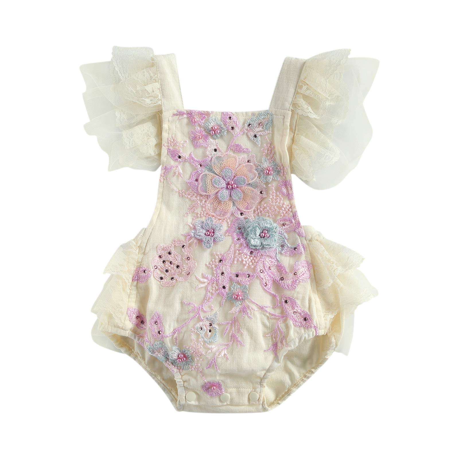 Adorable Infant Newborn Baby Girl Lace Romper - Crochet Floral Backless Bodysuit Dress | One-Piece Jumpsuit for Summer | Perfect for Photoshoots, Parties & Special Occasions