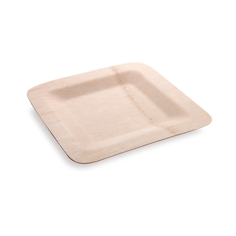 100% Natural Bamboo 7-Inch Square Veneer Plates & Disposable Flatware Set - 100 Plates + 100 Utensils | Eco-Friendly Dinnerware for Parties, Picnics, Weddings & Sustainable Living